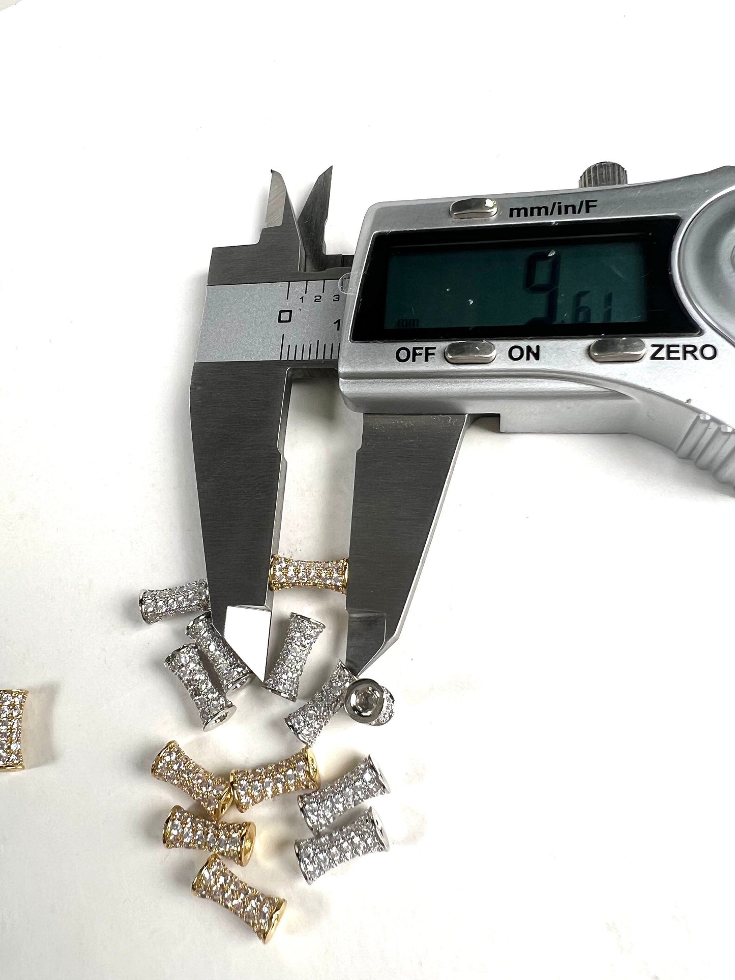 Cubic Zirconia CZ diamond Micro Pave dog bone drum tube spacer pendant center piece 4.5x9.5mm long. 1 piece