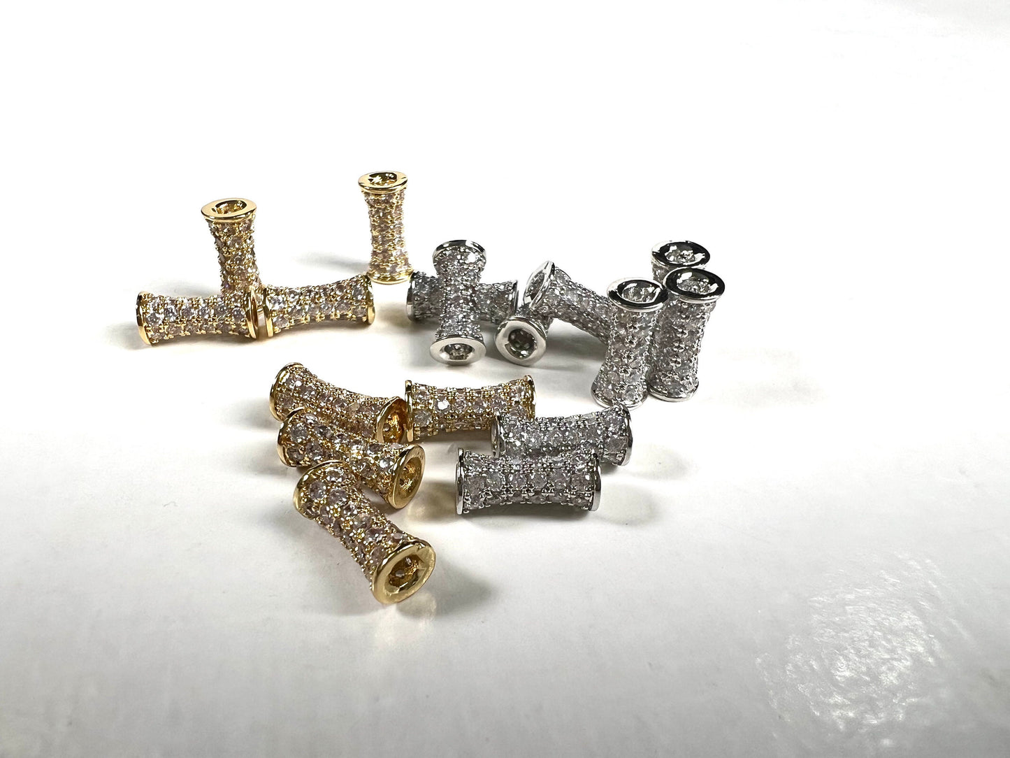 Cubic Zirconia CZ diamond Micro Pave dog bone drum tube spacer pendant center piece 4.5x9.5mm long. 1 piece