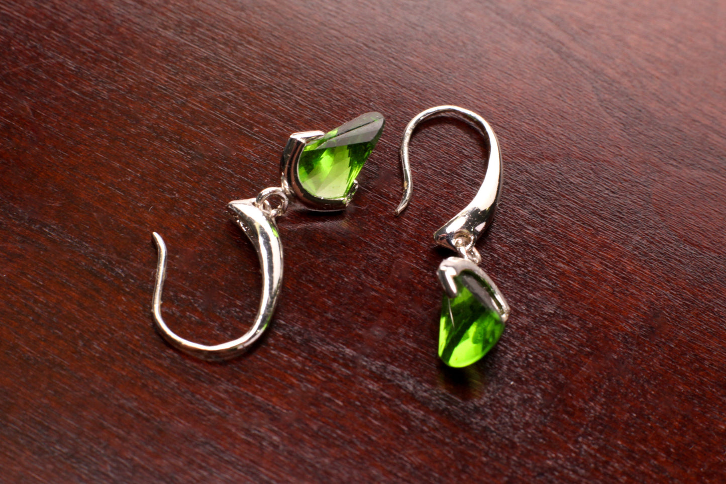 Natural Peridot Triangular 925 Sterling Silver Huggie Hook Dangle Earrings, 925 Stamped Beautiful gift for Woman