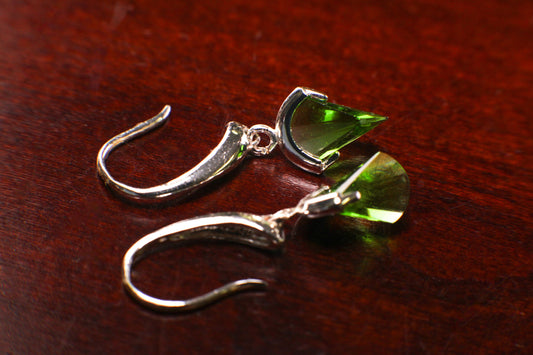 Natural Peridot Triangular 925 Sterling Silver Huggie Hook Dangle Earrings, 925 Stamped Beautiful gift for Woman