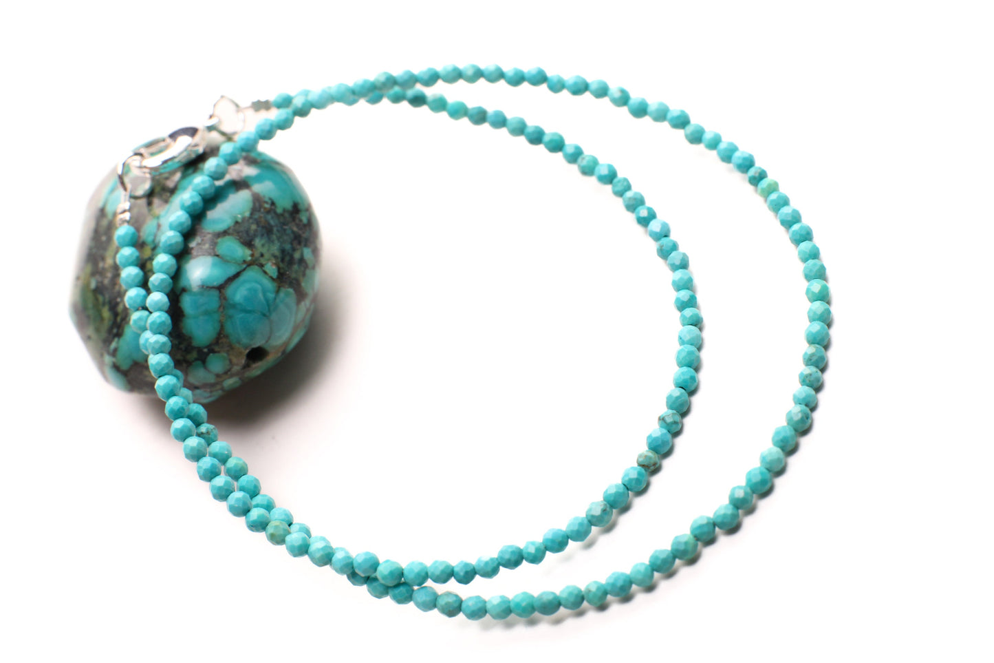 Natural Blue Turquoise Sleeping Beauty 2mm Faceted Round sterling Silver Clasp Dainty Choker Layering Elegant Necklace, December Birthstone