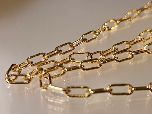 14K Gold Filled Paper Clip Chain 3x8mmJewelry Making Italian Chain by foot. 14/20 gold filled. High quality 2 gram each foot weight .