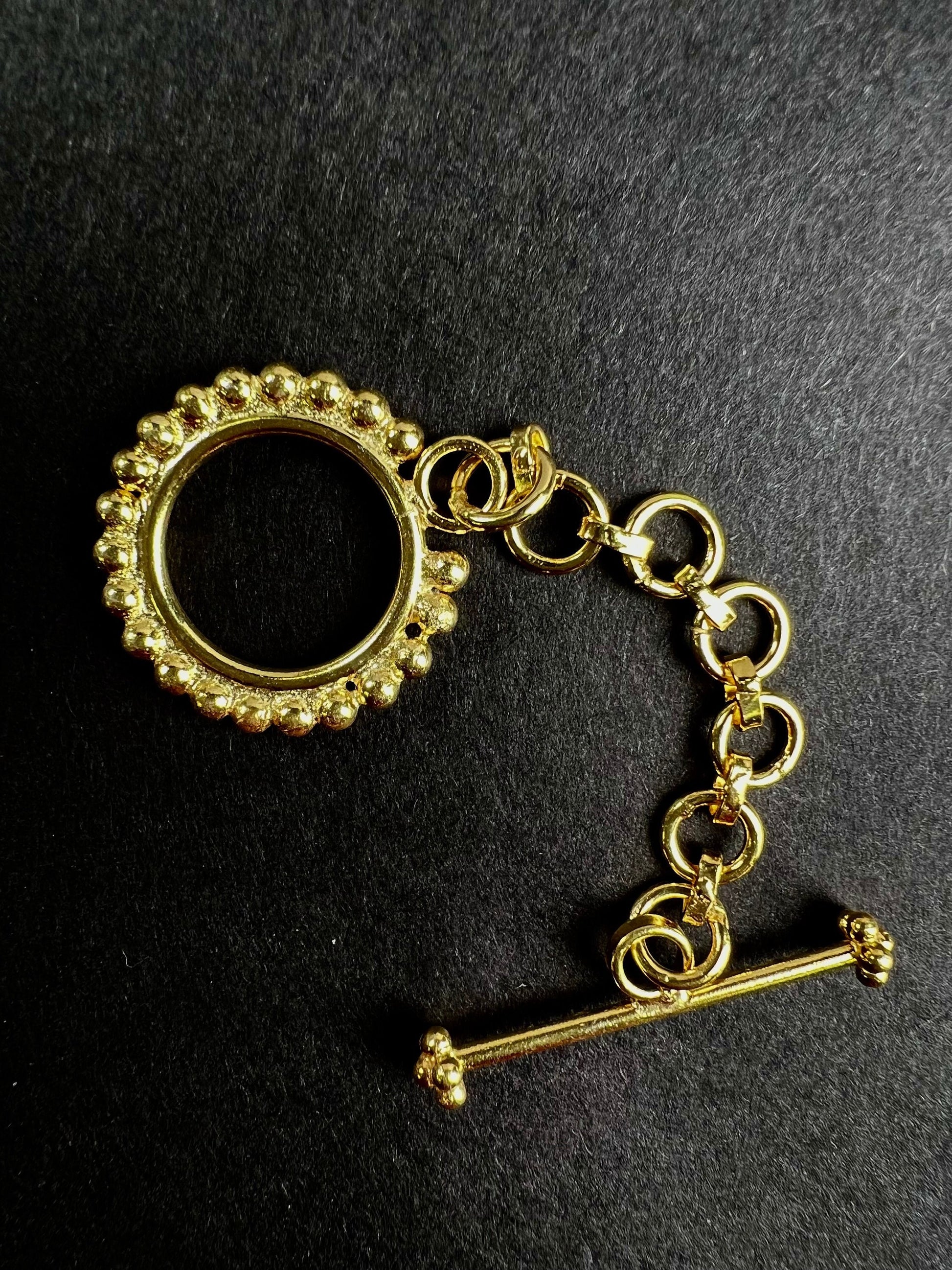 22K Gold Vermeil 925 Sterling Silver Bali fancy Toggle adjustable clasp , 21.5mm Circle, heavy weight, Vintage Handmade Clasp, 1 set or 2