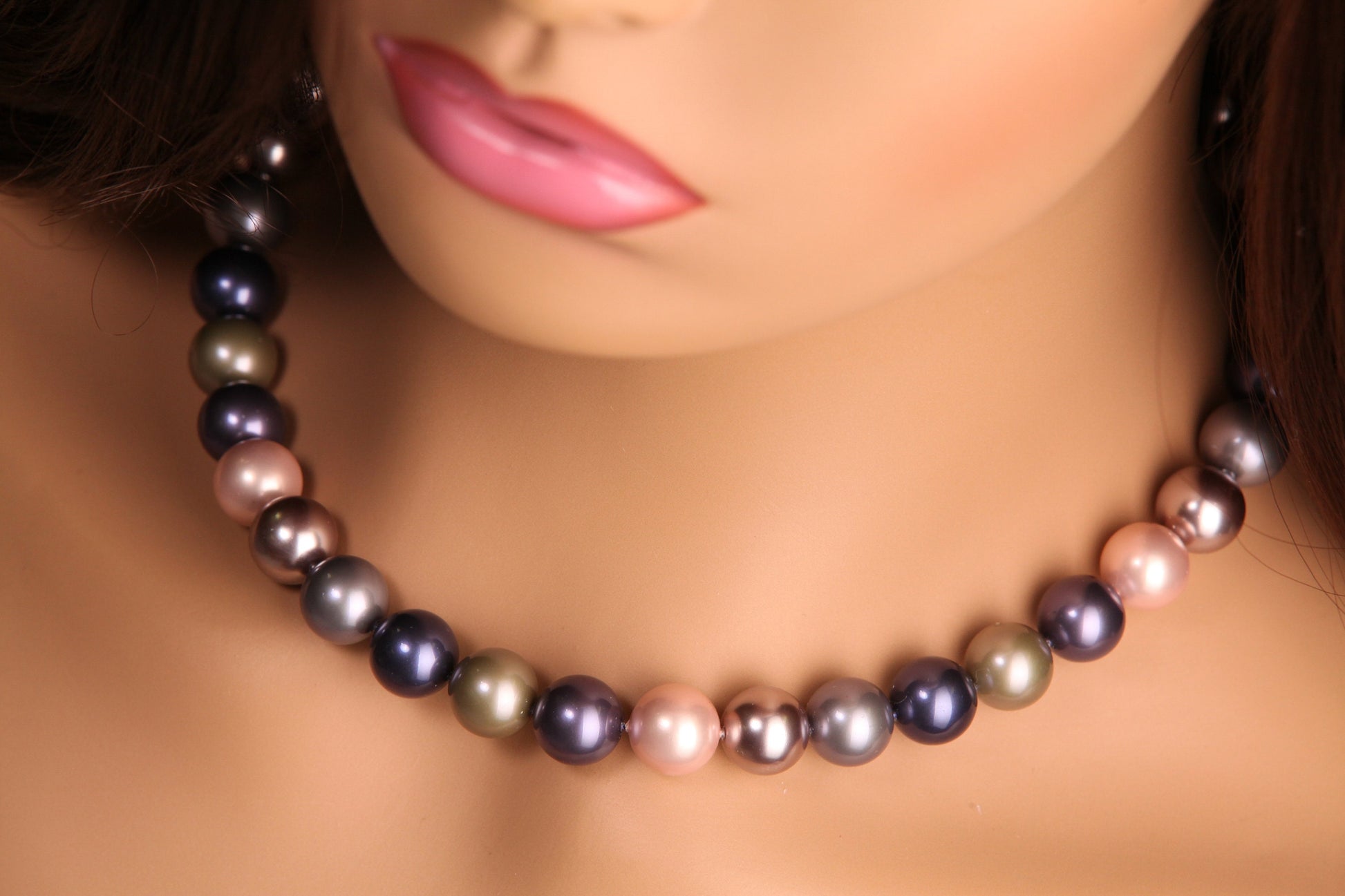 Tri color pink purple 12mm Multi South Seashell Pearl Necklace, Bridal ,Evening wear, party, Elegant gift