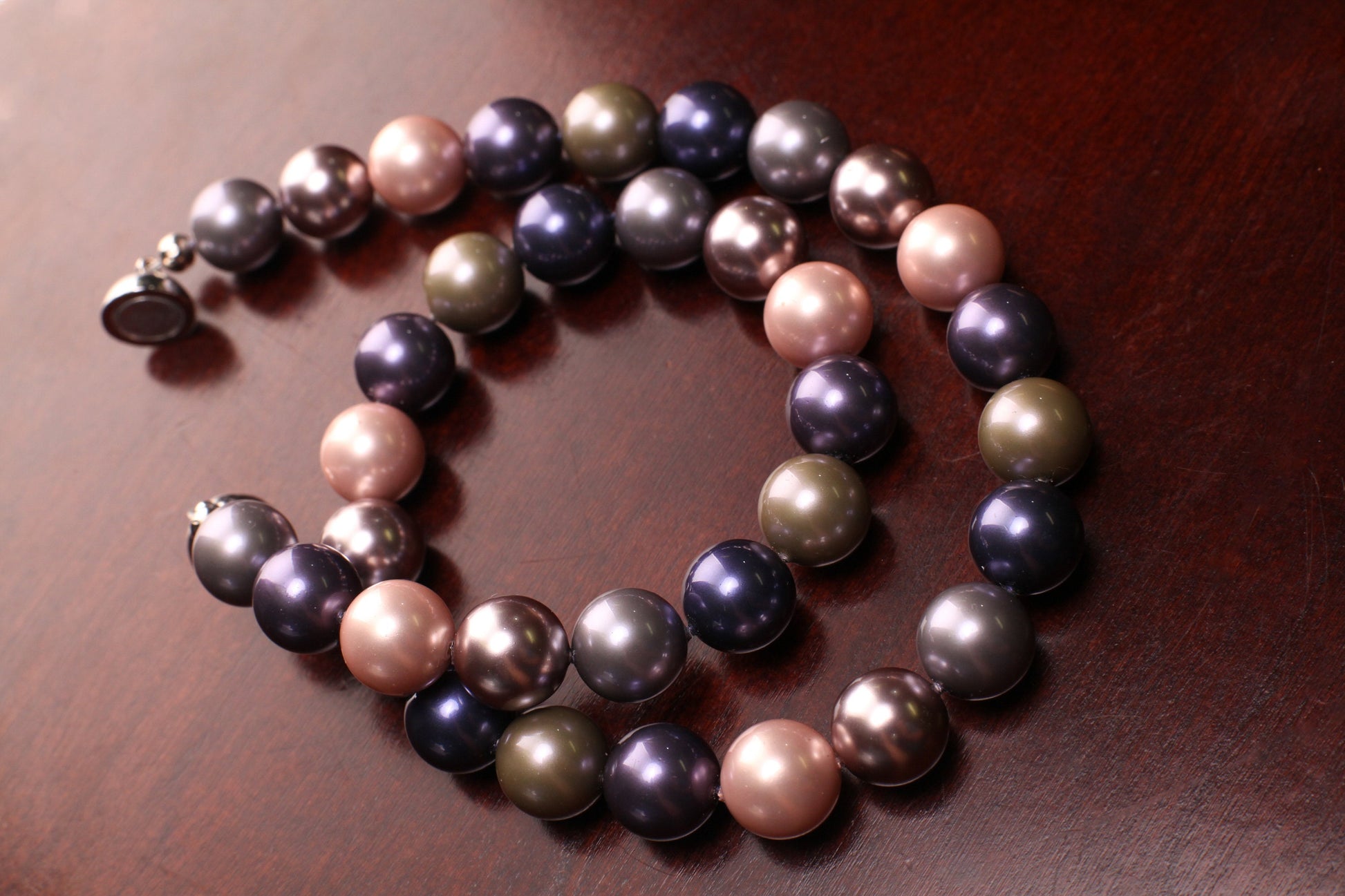 Tri color pink purple 12mm Multi South Seashell Pearl Necklace, Bridal ,Evening wear, party, Elegant gift