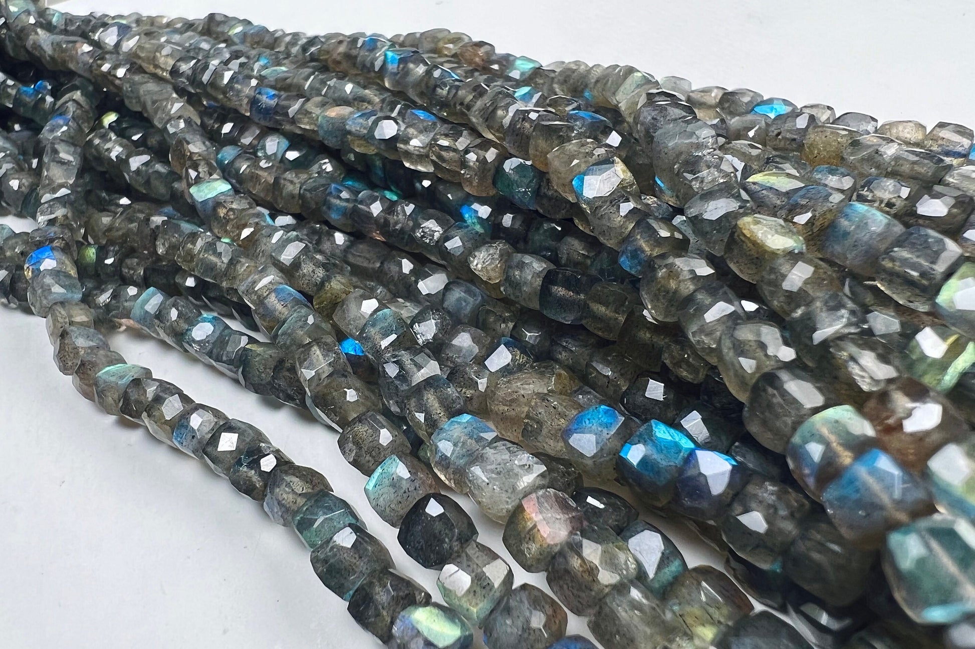 Natural Labradorite 4.5mm Square cube shape beads for jewelry making 10”Strand approximately 55 pcs