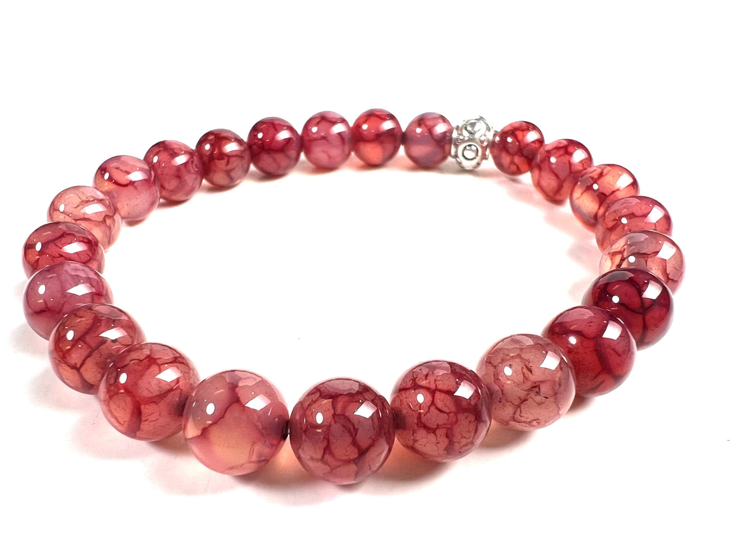 Dragon vein agate Gemstone 8mm Stretchy Bracelet 6-9.5"