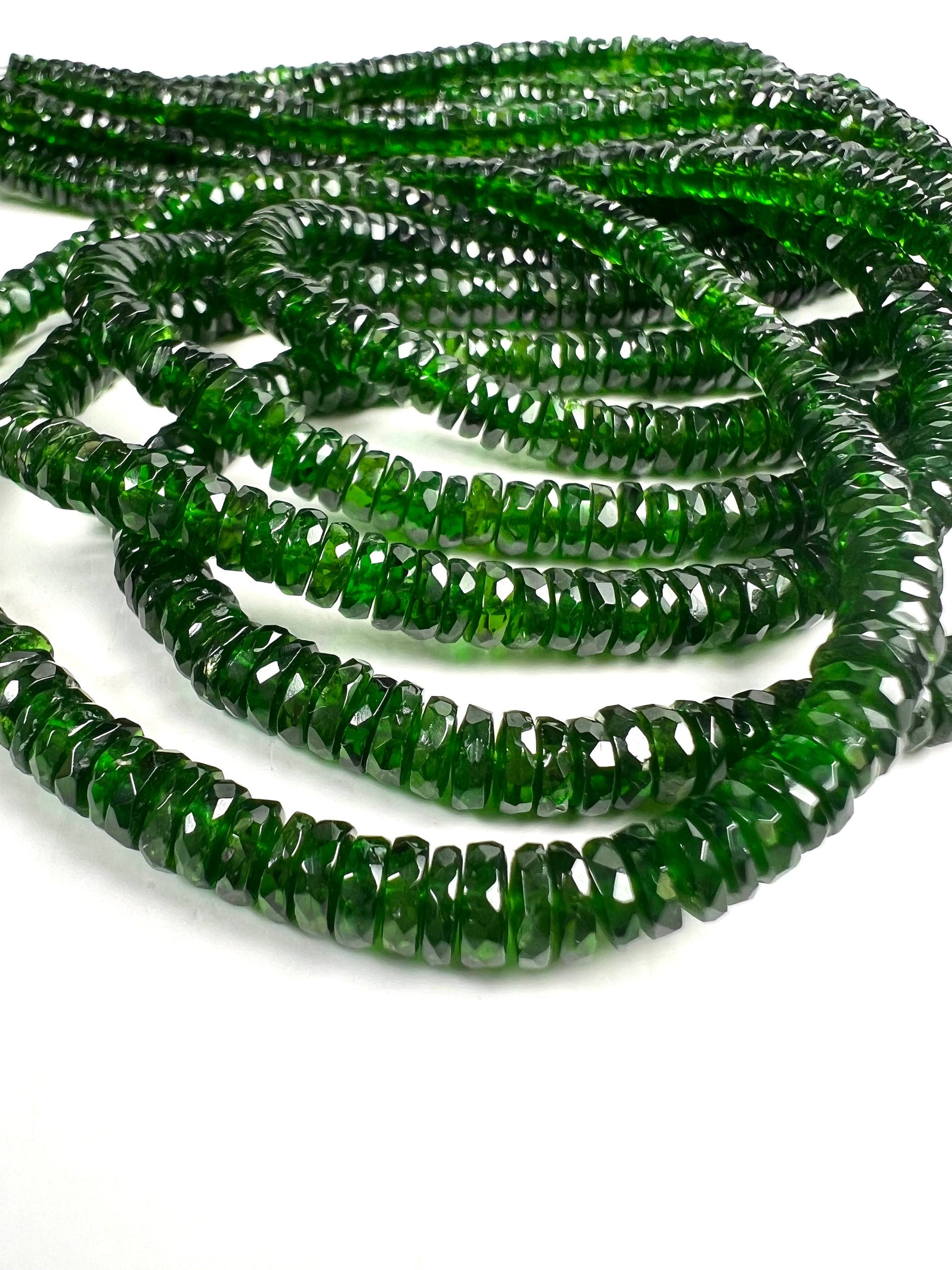 Natural Chrome Diopside 5-6mm Faceted wheel heishi tyre Beads, AAA High Quality Rare beautiful dark Green Chrome diopside Bead 6”,12” st