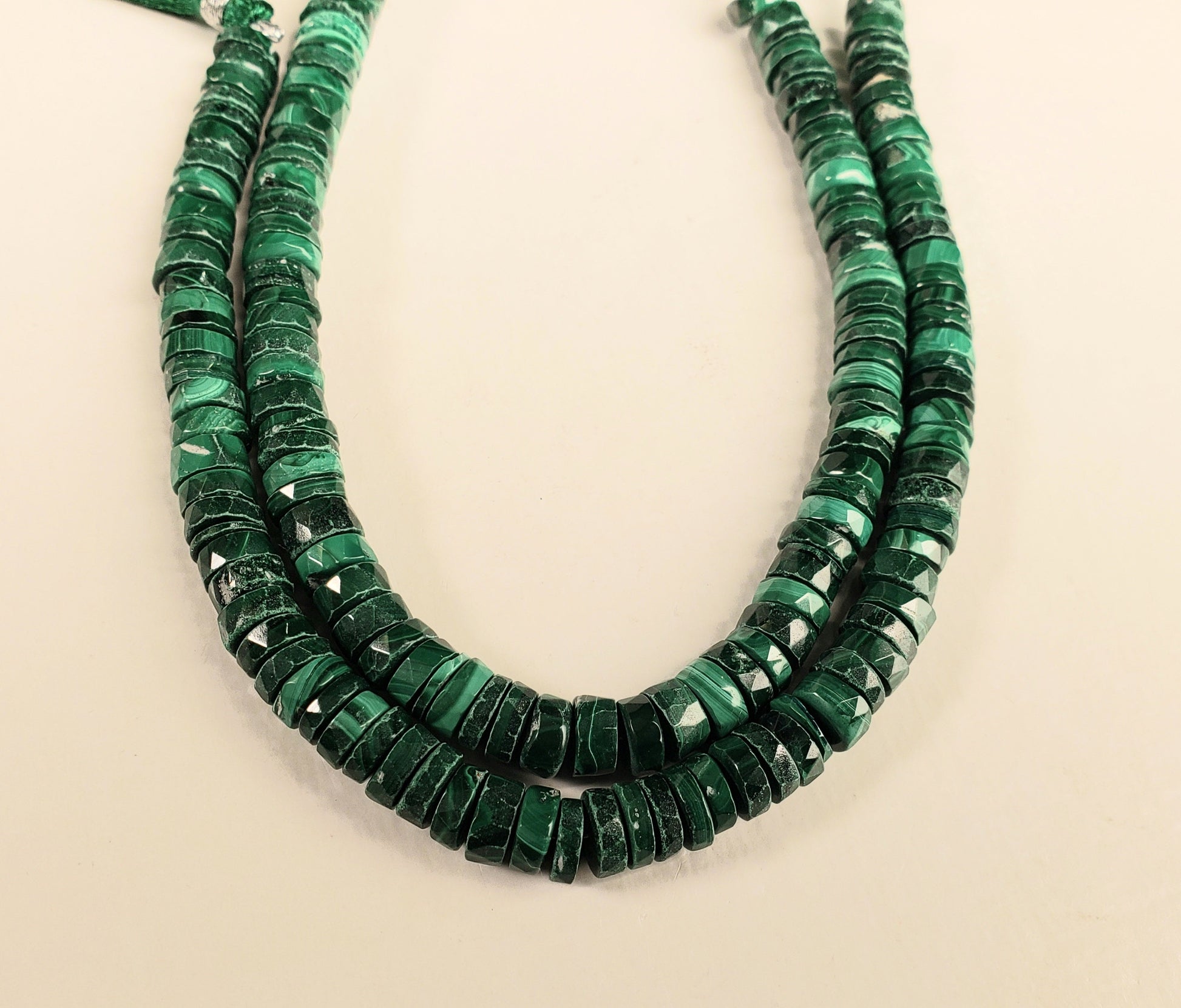 Natural Malachite 6.8-7mm Faceted Heishe AAA for Jewelry Making, Necklace, Bracelet, Gift, Gemstone Green Beads 4"/8" Strand