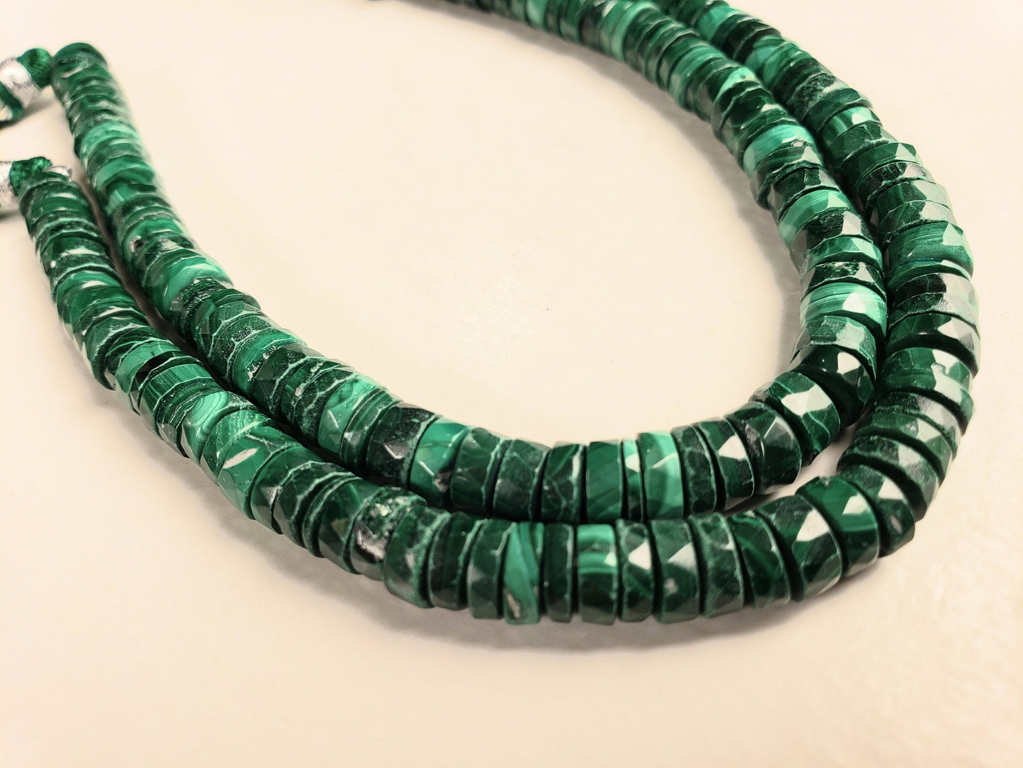 Natural Malachite 6.8-7mm Faceted Heishe AAA for Jewelry Making, Necklace, Bracelet, Gift, Gemstone Green Beads 4"/8" Strand