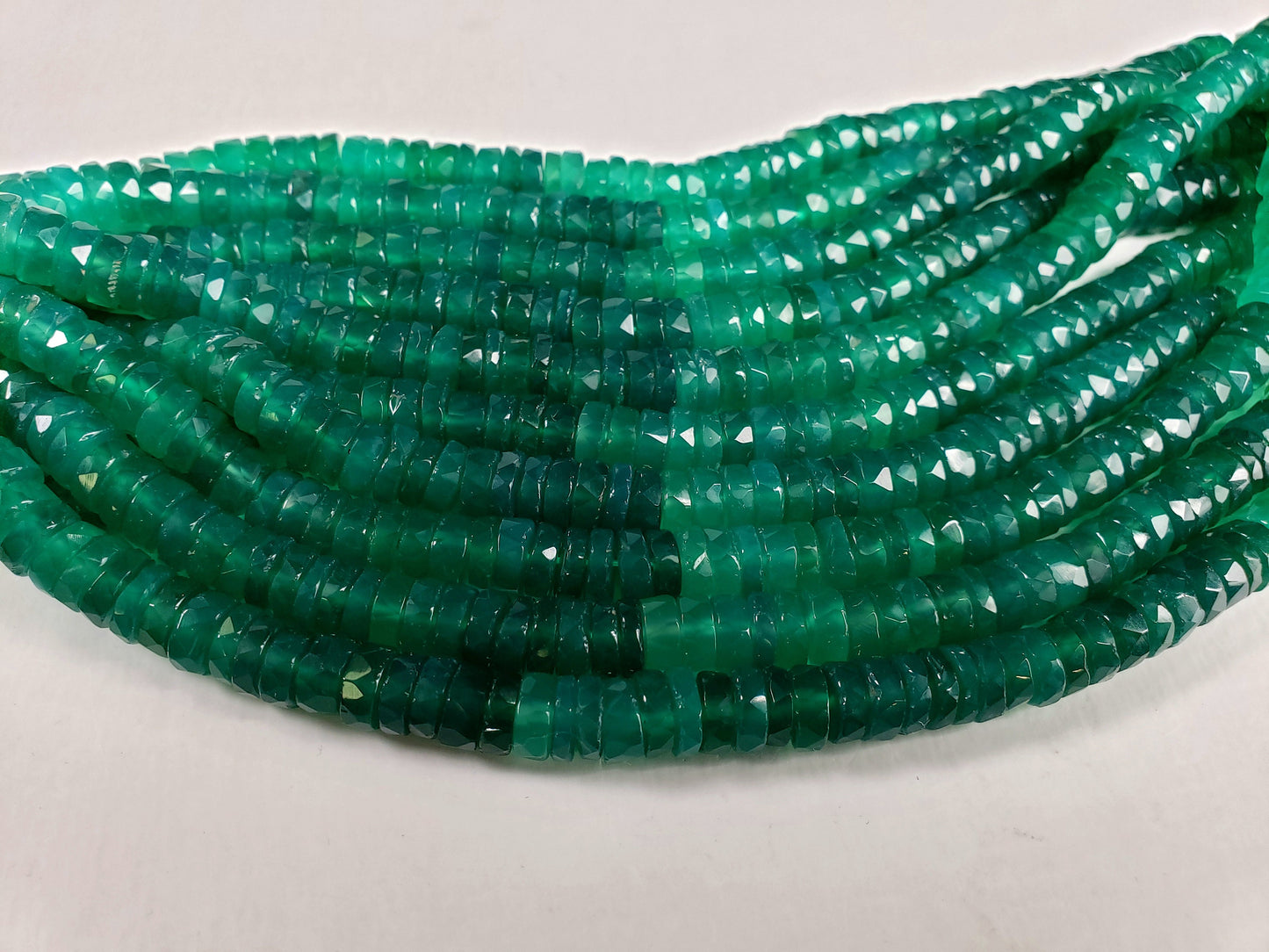 Natural Green Onyx shaded Faceted tyre heishi 7-7.5mm beads AAA quality beautiful green beauty beads 4”,8” strand