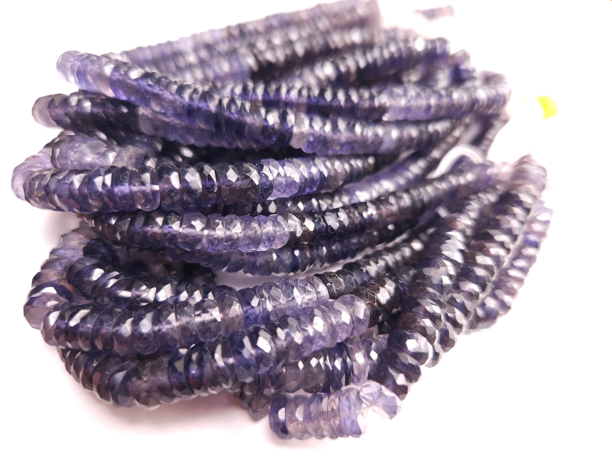 Natural Iolite Micro Faceted heishi wheel tyre beads, shaded denim blue beautiful Rare Gemstone 6.5-8mm Jewelry making beads 7”,14”