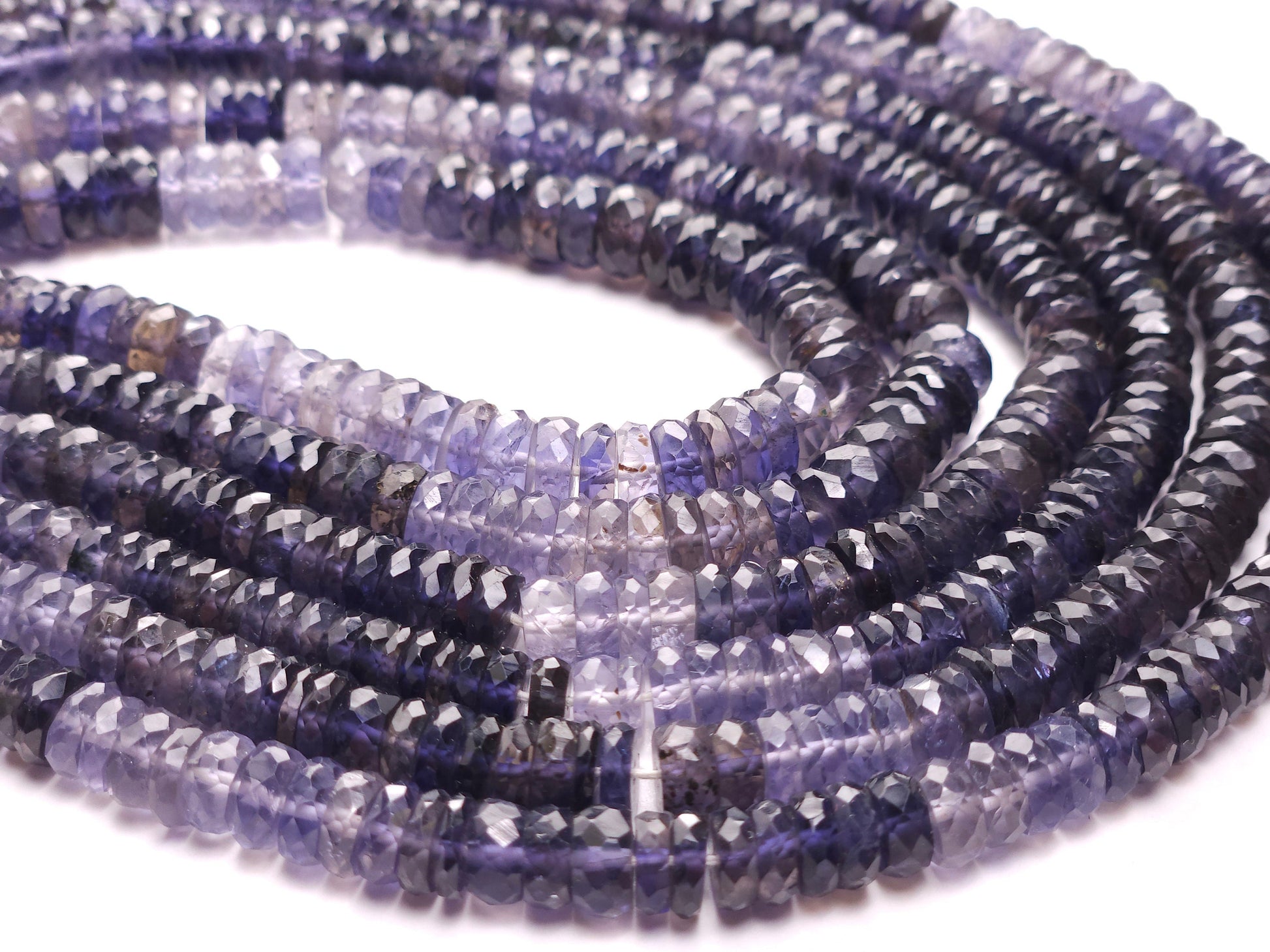 Natural Iolite Micro Faceted heishi wheel tyre beads, shaded denim blue beautiful Rare Gemstone 6.5-8mm Jewelry making beads 7”,14”