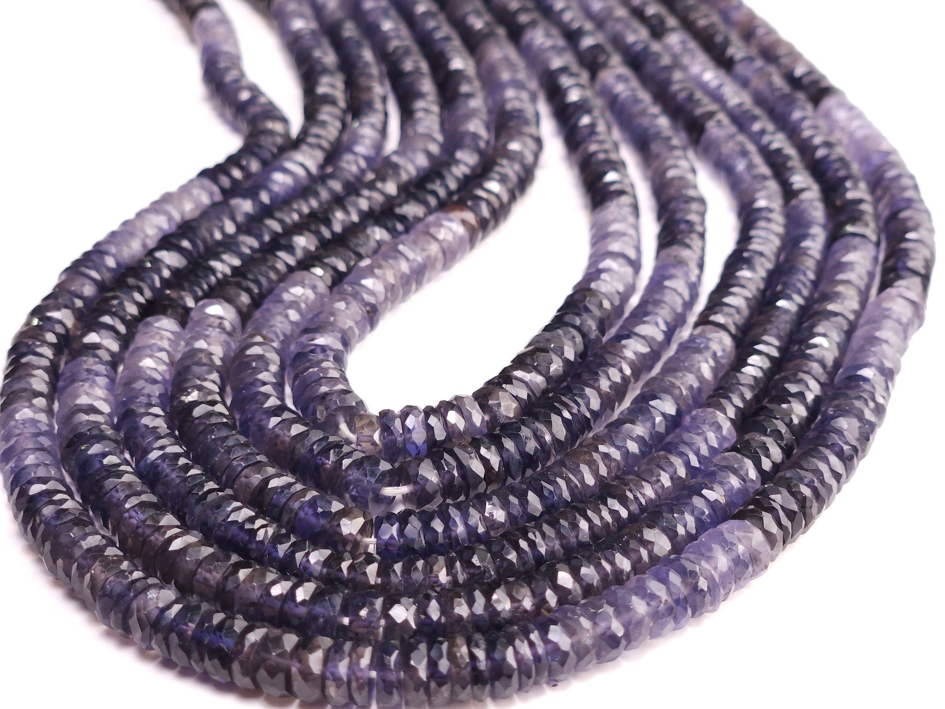 Natural Iolite Micro Faceted heishi wheel tyre beads, shaded denim blue beautiful Rare Gemstone 6.5-8mm Jewelry making beads 7”,14”