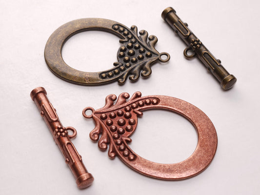 Antique Brass, Copper largeToggle clasp, 50mm Fancy drop & bar, use for pendant drop, focal or as Clasp. 1 set