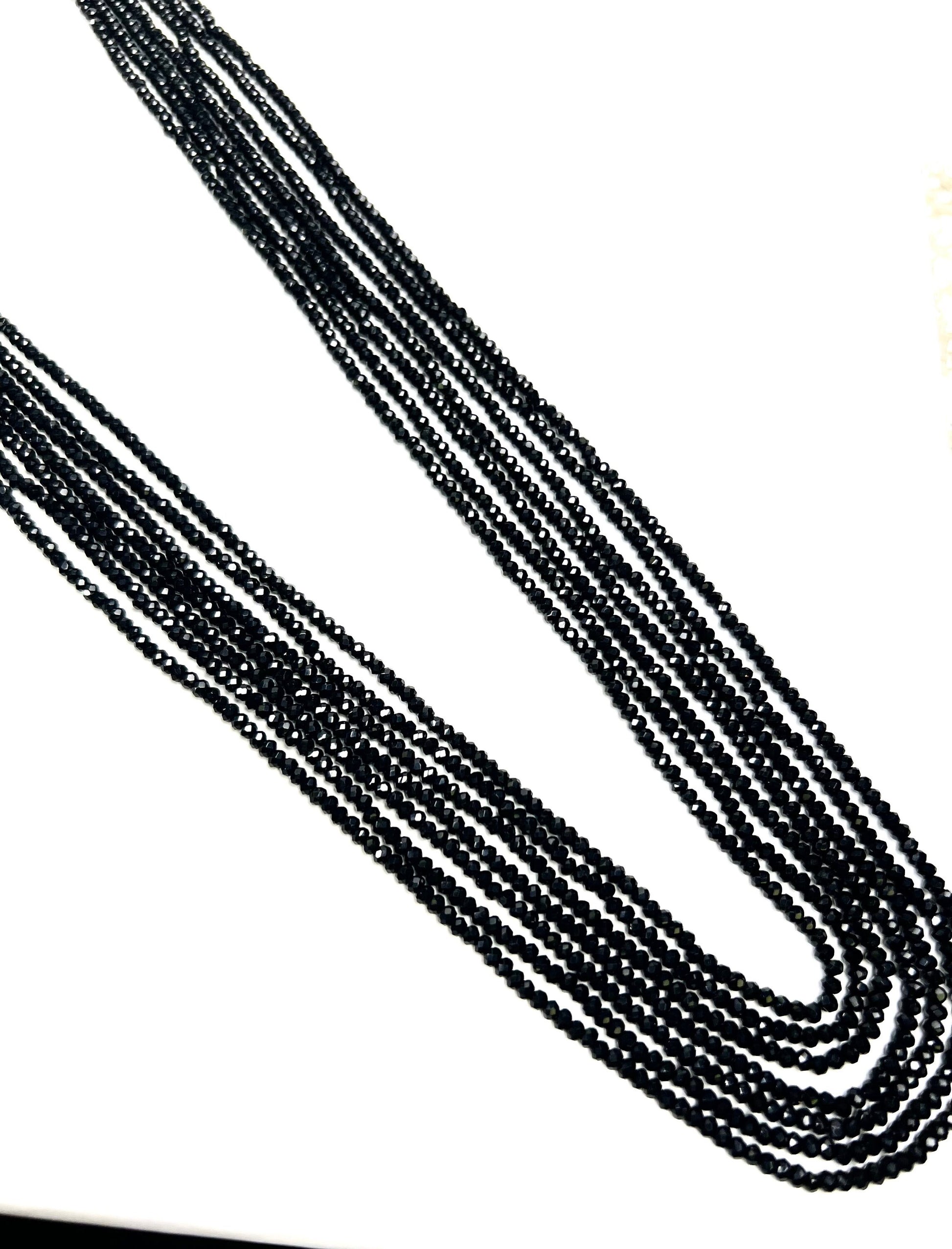 Genuine Black Spinel 7 line necklace, 3mm micro faceted Gemstone 7 line with adjustable thread necklace.