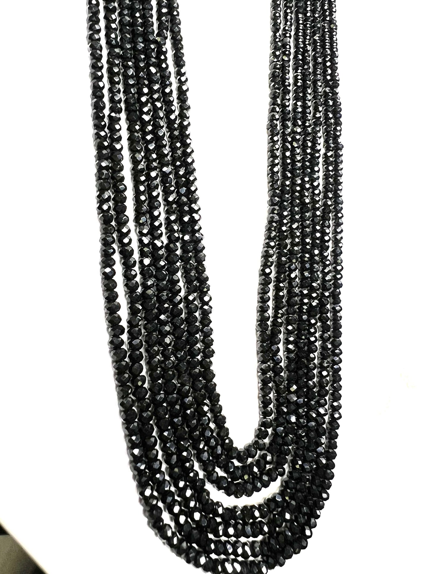 Genuine Black Spinel 7 line necklace, 3mm micro faceted Gemstone 7 line with adjustable thread necklace.