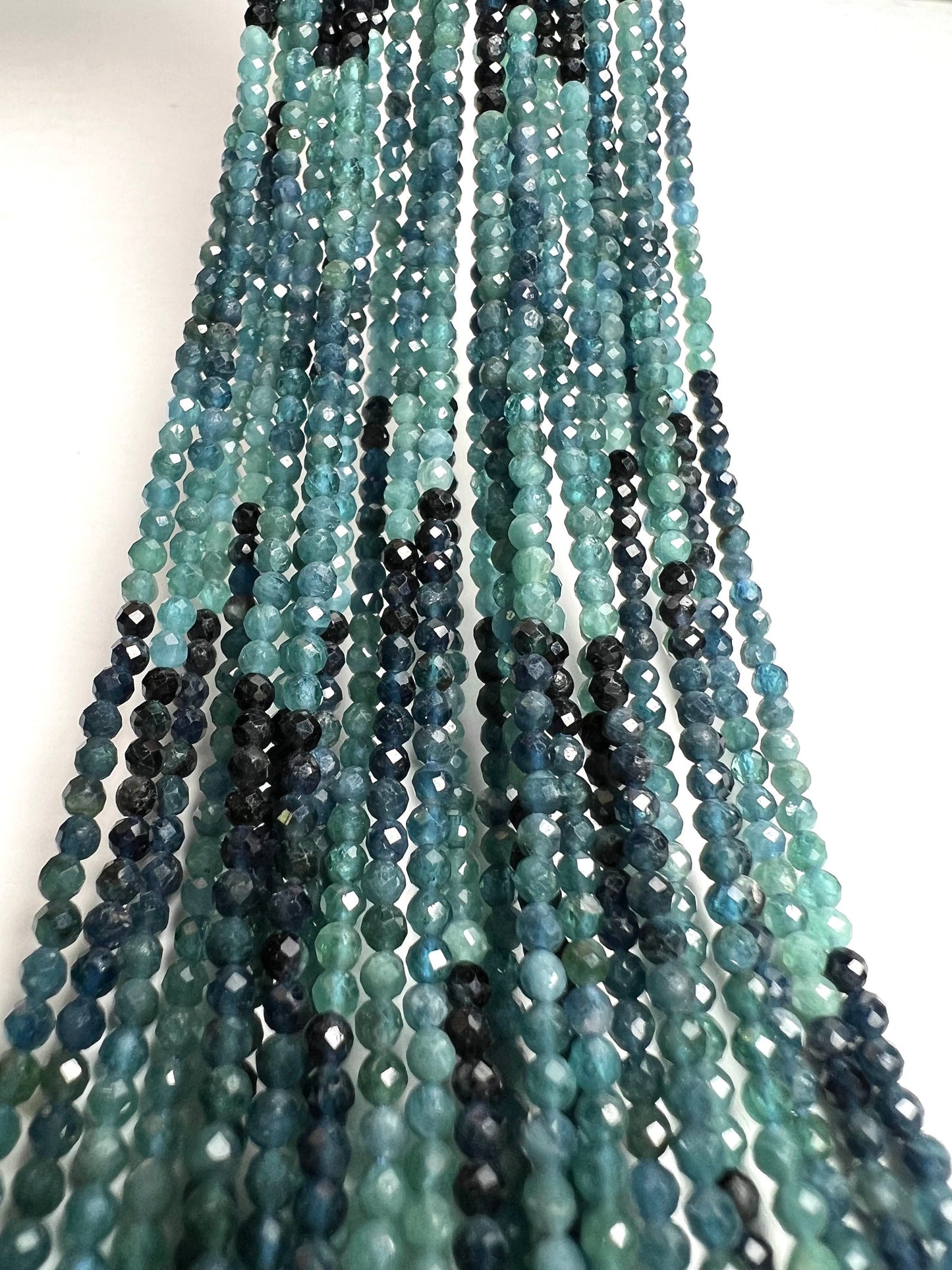 Natural Blue Tourmaline 2.5mm Faceted Round 12" Strand bead, beautiful teal blue shaded blue tourmaline jewelry making bead.