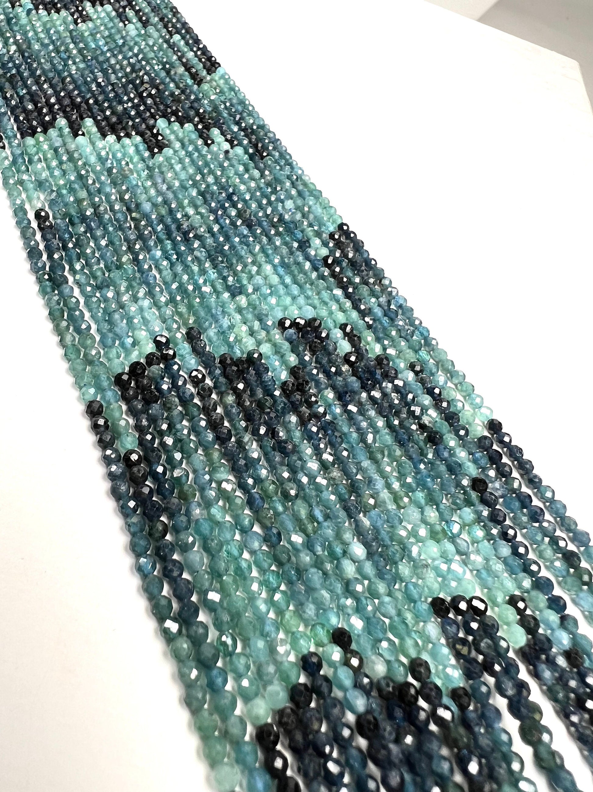 Natural Blue Tourmaline 2.5mm Faceted Round 12" Strand bead, beautiful teal blue shaded blue tourmaline jewelry making bead.