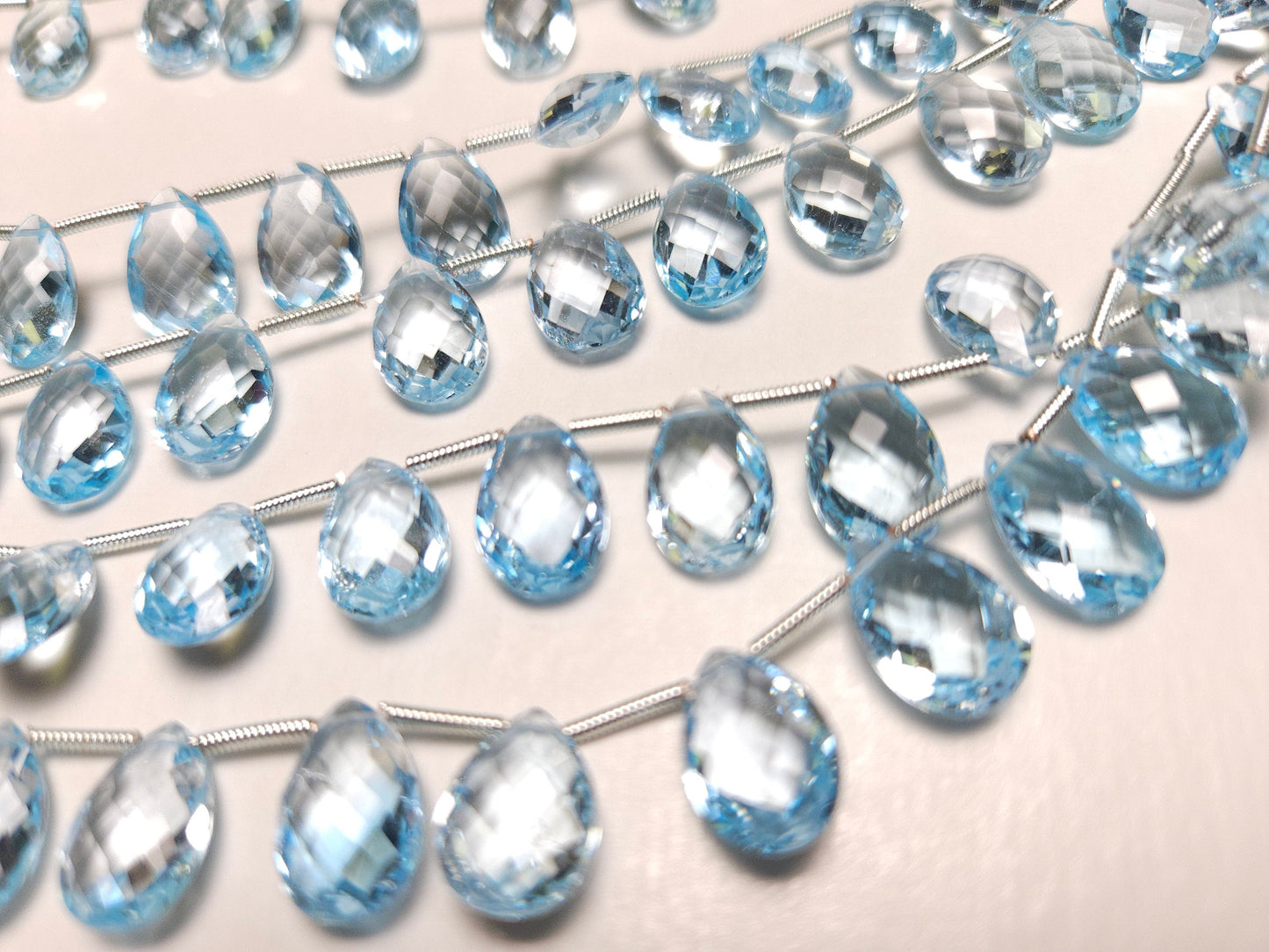 Swiss Blue Topaz Faceted Pear Drop Beads, AAA Quality 8x12mm