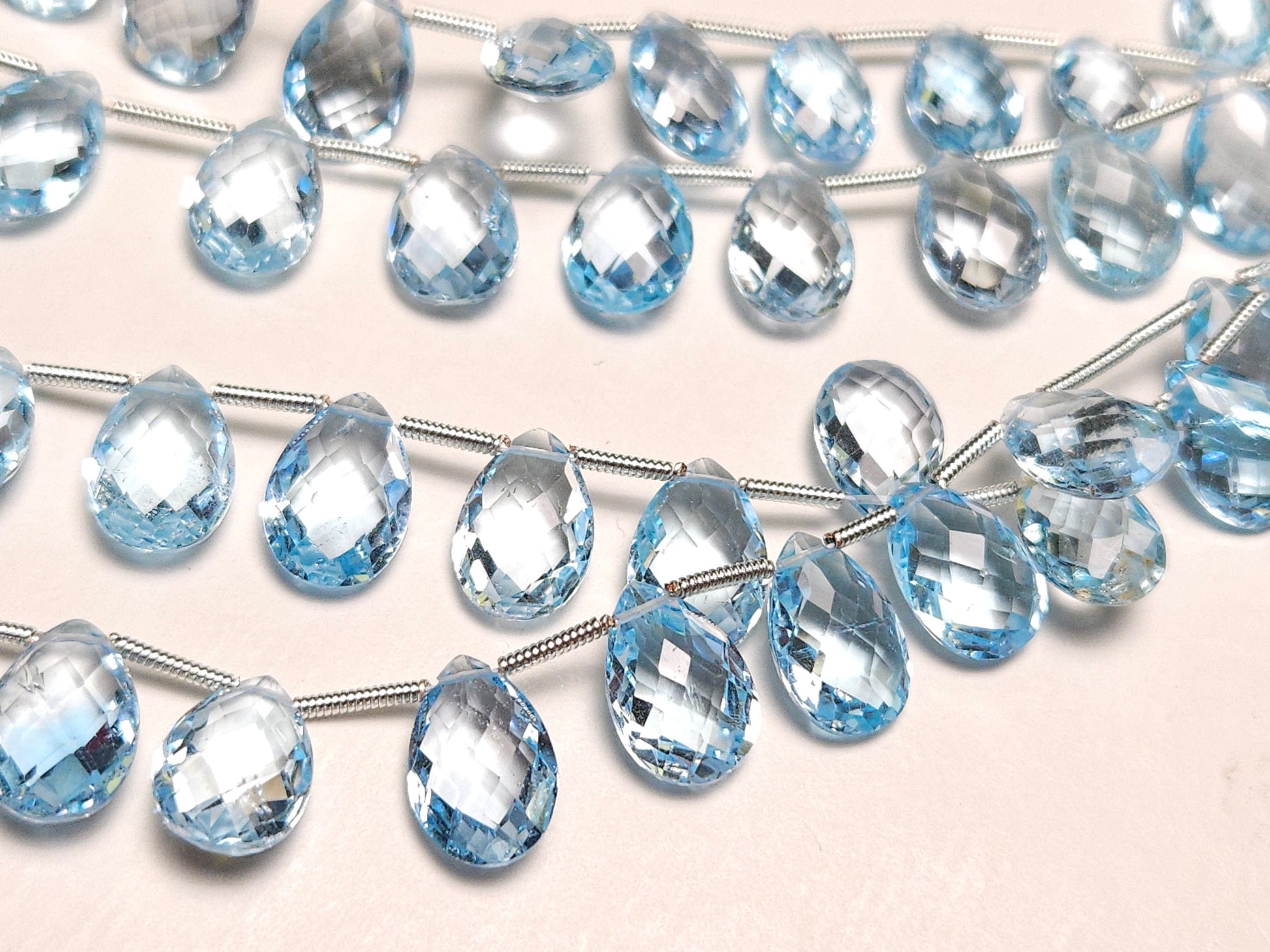 Swiss Blue Topaz Faceted Pear Drop Beads, AAA Quality 8x12mm