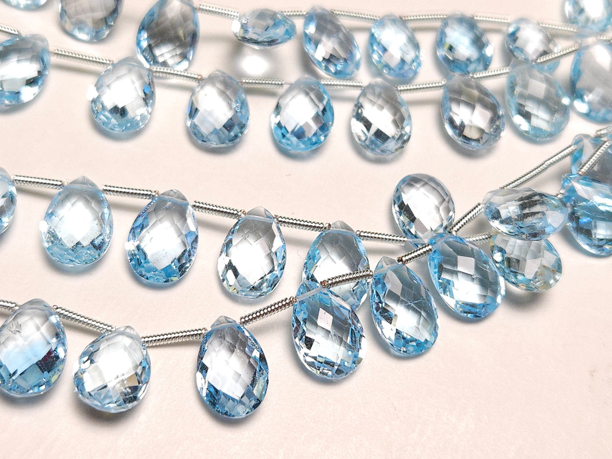 Swiss Blue Topaz Faceted Pear Drop Beads, AAA Quality 8x12mm