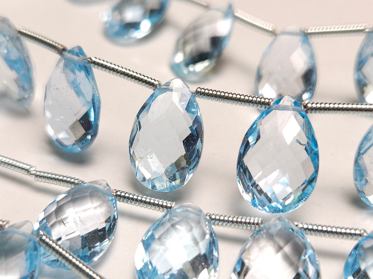 Swiss Blue Topaz Faceted Pear Drop Beads, AAA Quality 8x12mm