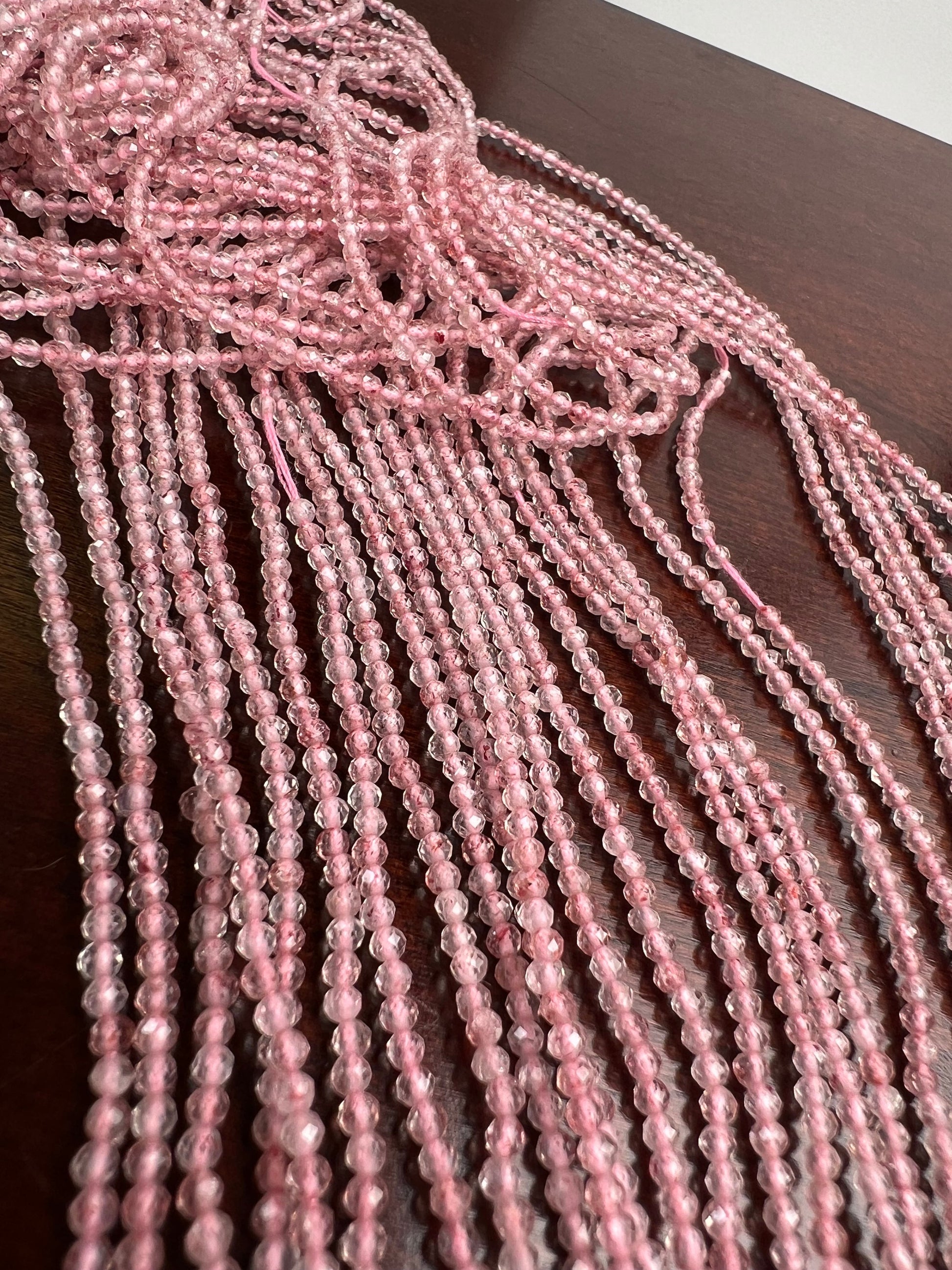 Strawberry Quartz 2mm Faceted Diamond Micro Cut Round 14.5" Strand