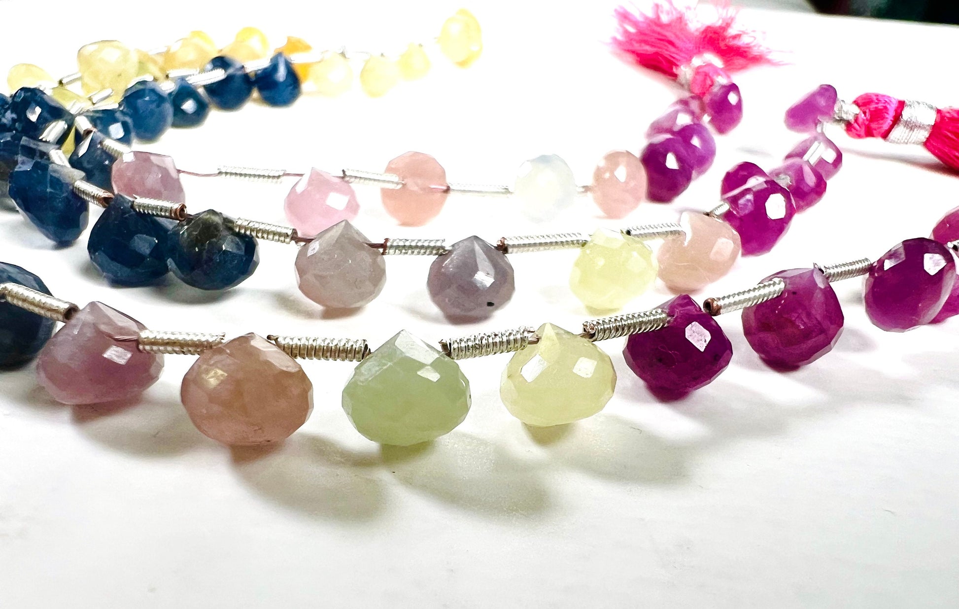 Multi Sapphire onion drop, Natural Multi Sapphire Micro Faceted Briolette 4-5, 5-6mm, 6-7mm Rare, DIY Jewelry Making Gemstone Bead, 4 Colors