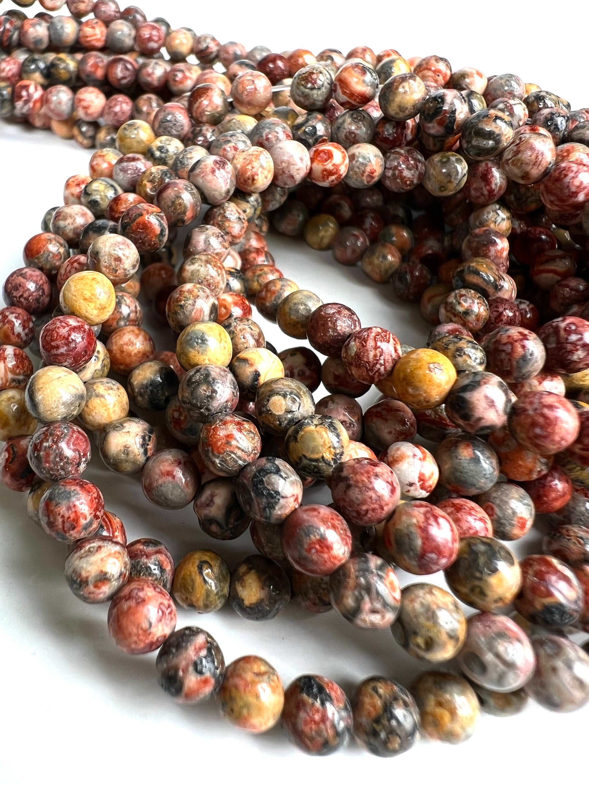 Leopard skin Jasper 4mm smooth Round Beads, Jewelry Making Gemstone Beads, Necklace, Bracelet 16" Strand. Beautiful natural pattern beads