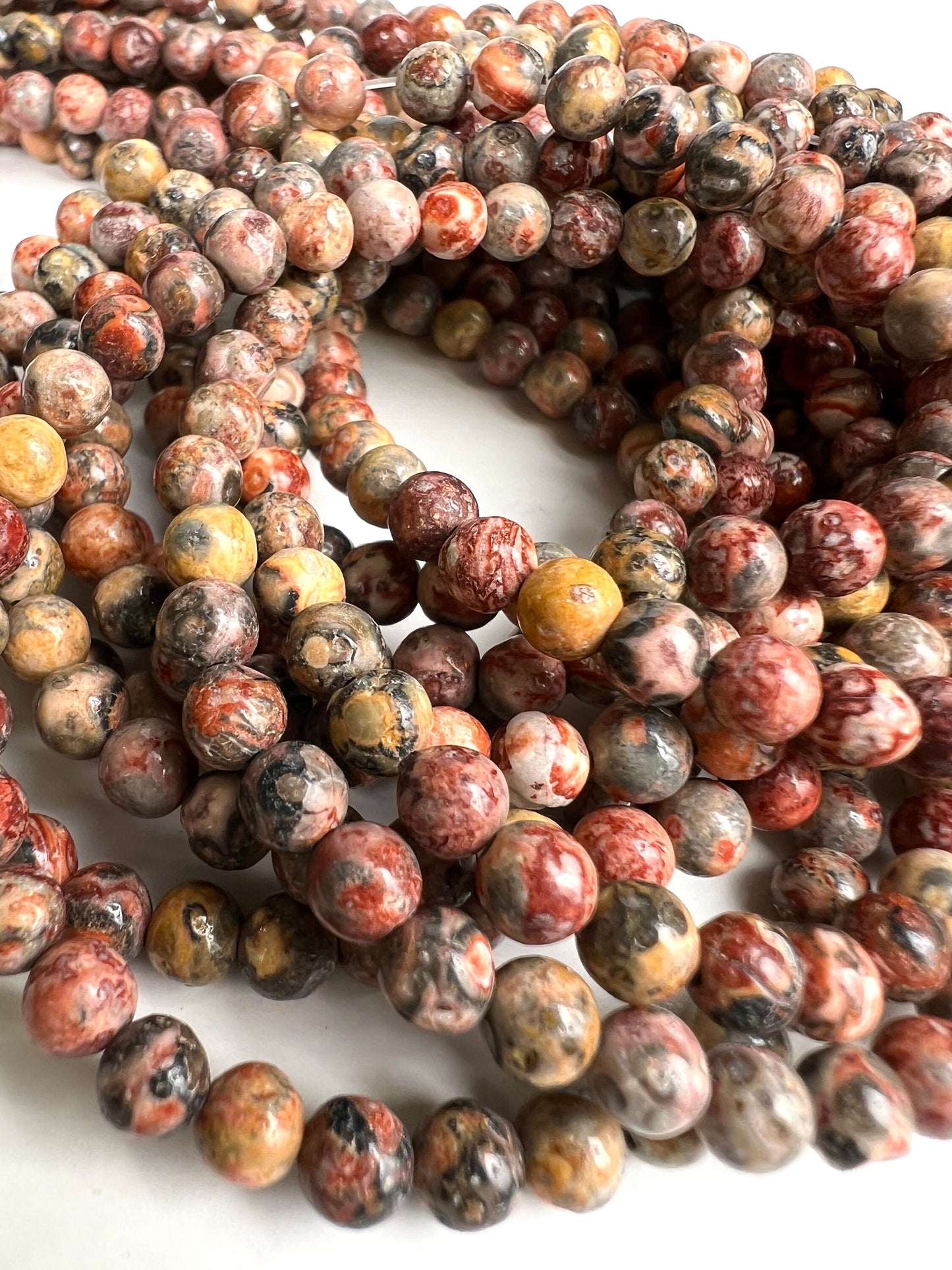 Leopard skin Jasper 4mm smooth Round Beads, Jewelry Making Gemstone Beads, Necklace, Bracelet 16" Strand. Beautiful natural pattern beads