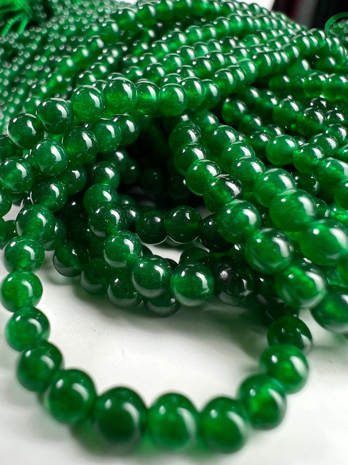 Canada jade 2, 3mm smooth round bead 15” long for jewelry making dark green gemstone.