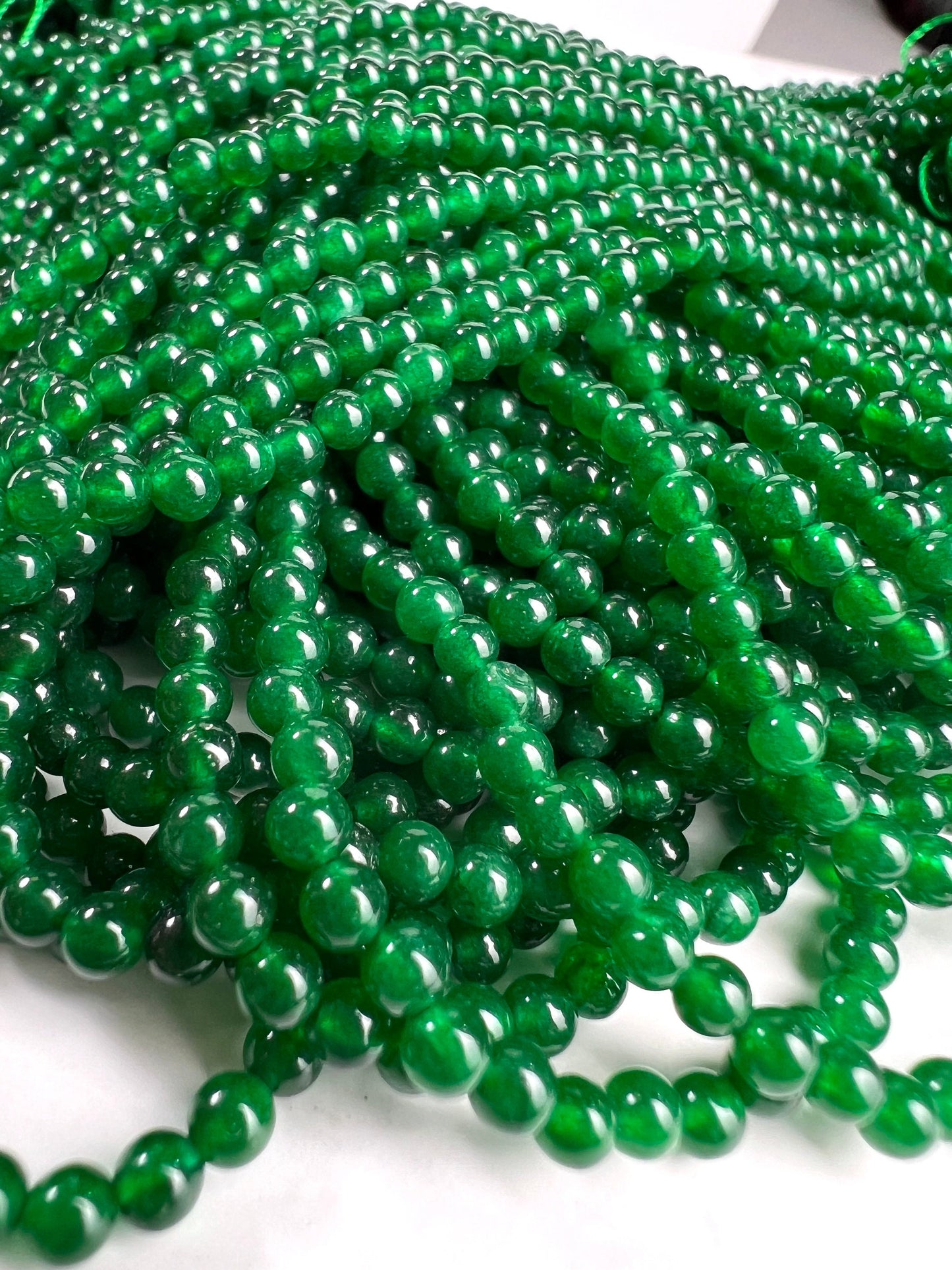 Canada jade 2, 3mm smooth round bead 15” long for jewelry making dark green gemstone.