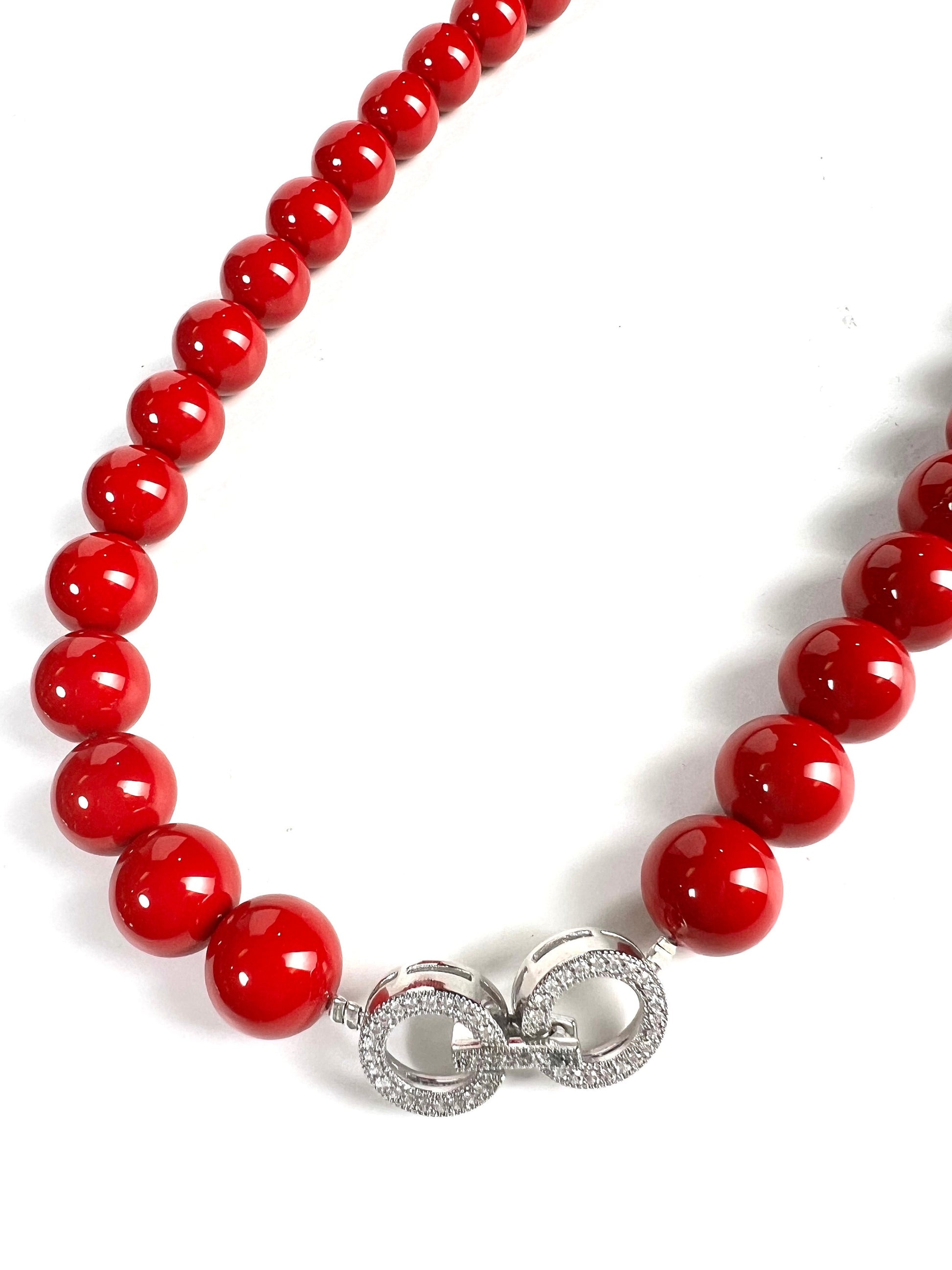 Red South Sea Shell Pearl 12mm High Luster CZ diamond fancy clasp Statement Necklace with Hook and Eye Clasp Necklace, Gift for Her