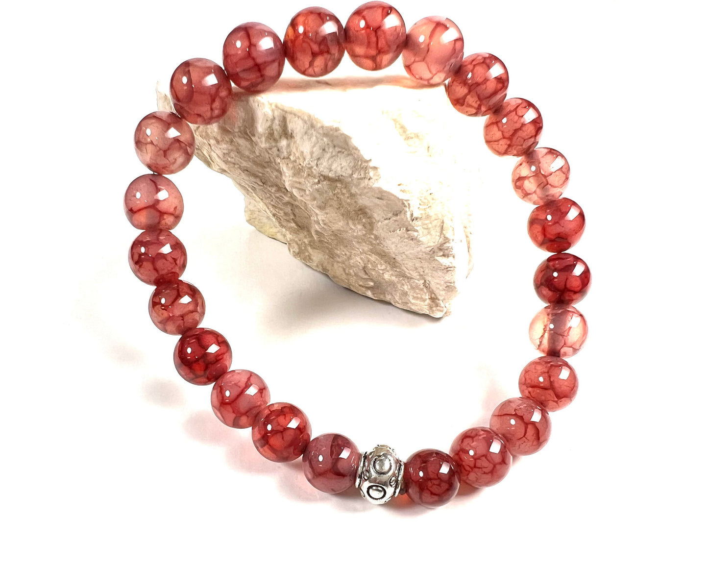 Dragon vein agate Gemstone 8mm Stretchy Bracelet 6-9.5"