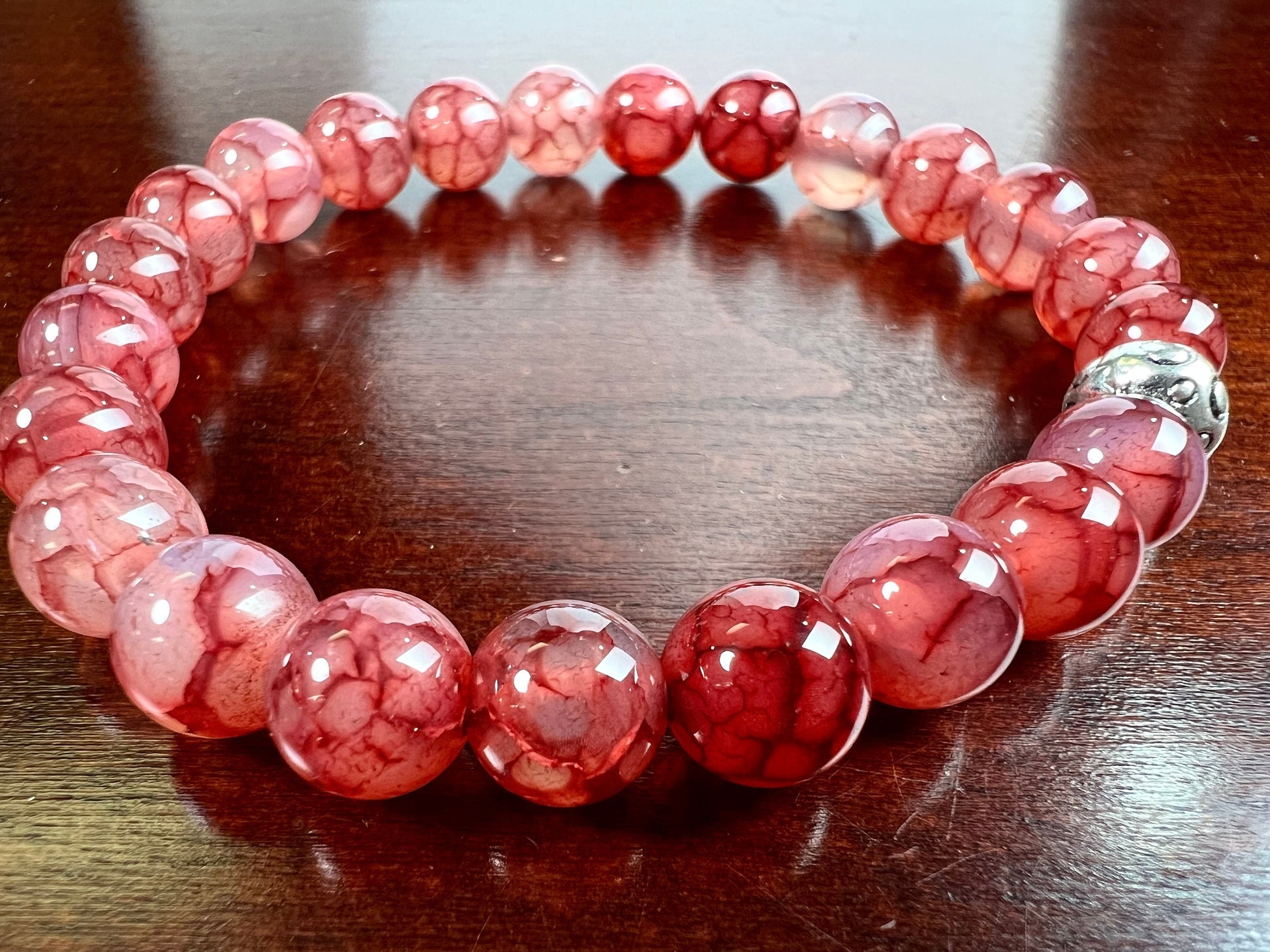 Dragon vein agate Gemstone 8mm Stretchy Bracelet 6-9.5"