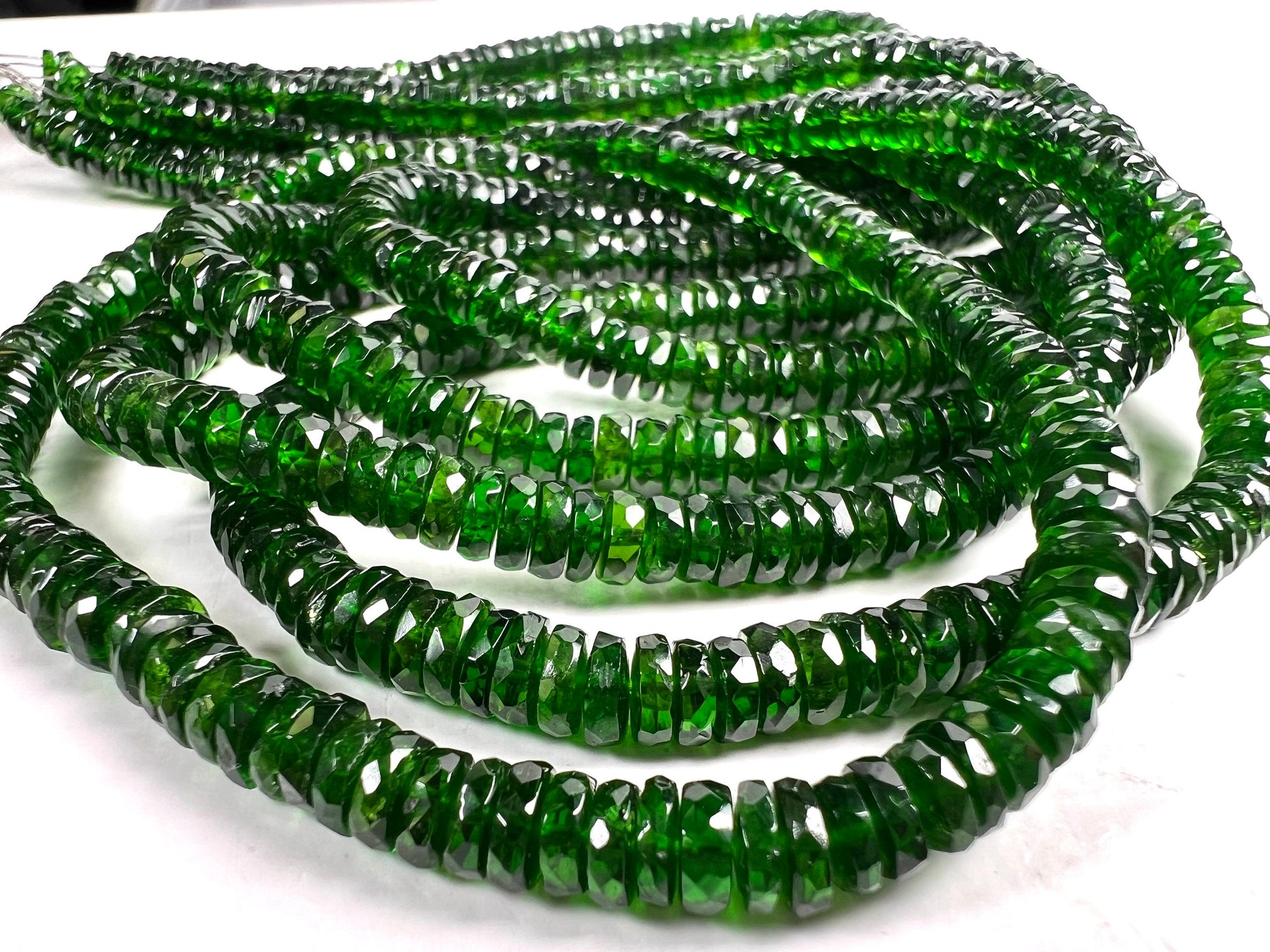 Natural Chrome Diopside 5-6mm Faceted wheel heishi tyre Beads, AAA High Quality Rare beautiful dark Green Chrome diopside Bead 6”,12” st