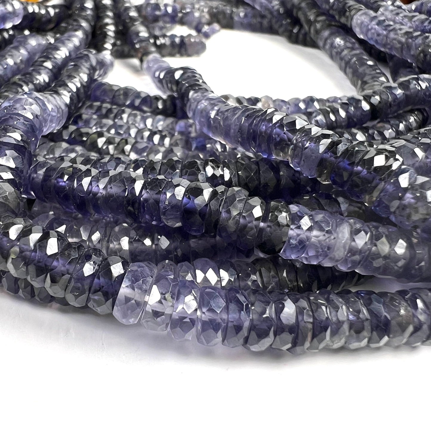 Natural Iolite Micro Faceted heishi wheel tyre beads, shaded denim blue beautiful Rare Gemstone 6.5-8mm Jewelry making beads 7”,14”