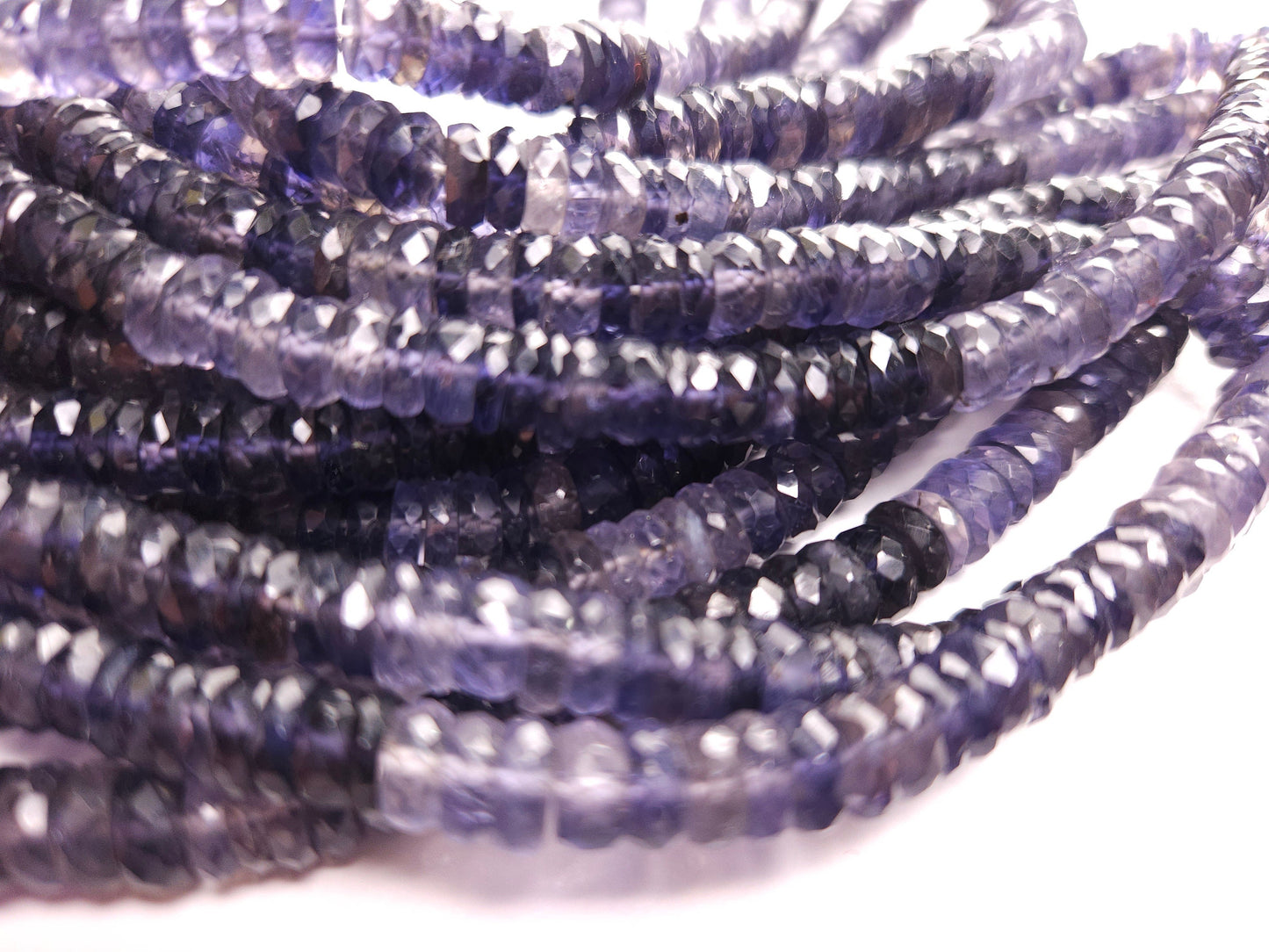 Natural Iolite Micro Faceted heishi wheel tyre beads, shaded denim blue beautiful Rare Gemstone 6.5-8mm Jewelry making beads 7”,14”