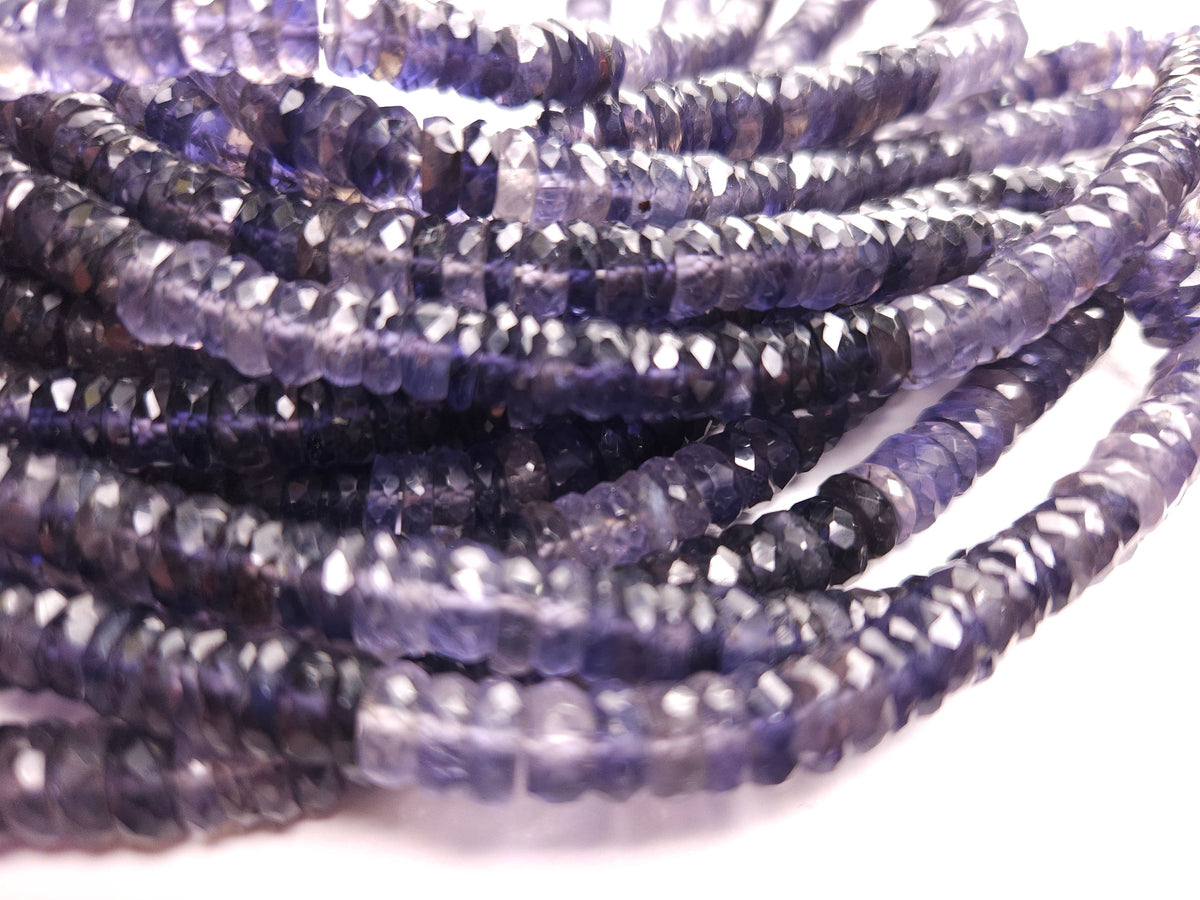 Natural Iolite Micro Faceted heishi wheel tyre beads, shaded denim blue beautiful Rare Gemstone 6.5-8mm Jewelry making beads 6”,12”