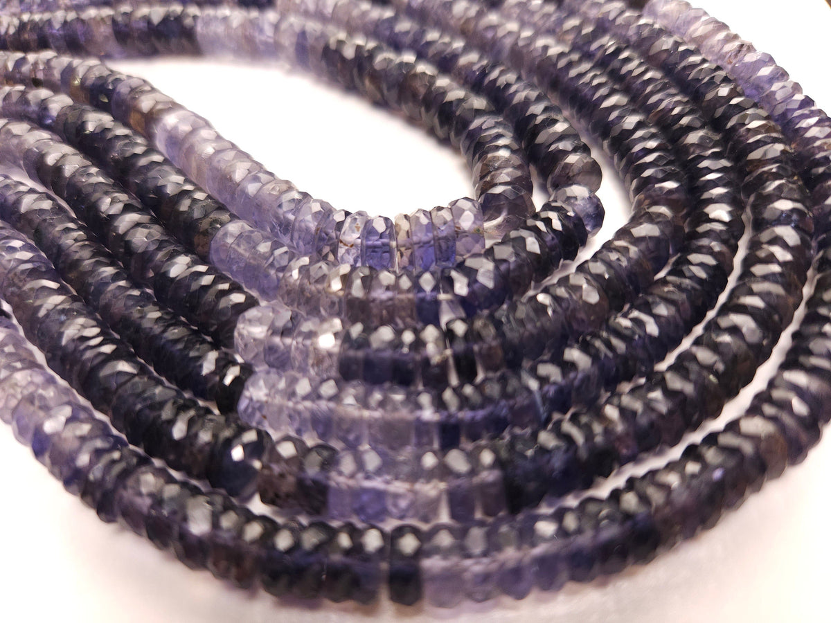 Natural Iolite Micro Faceted heishi wheel tyre beads, shaded denim blue beautiful Rare Gemstone 6.5-8mm Jewelry making beads 6”,12”