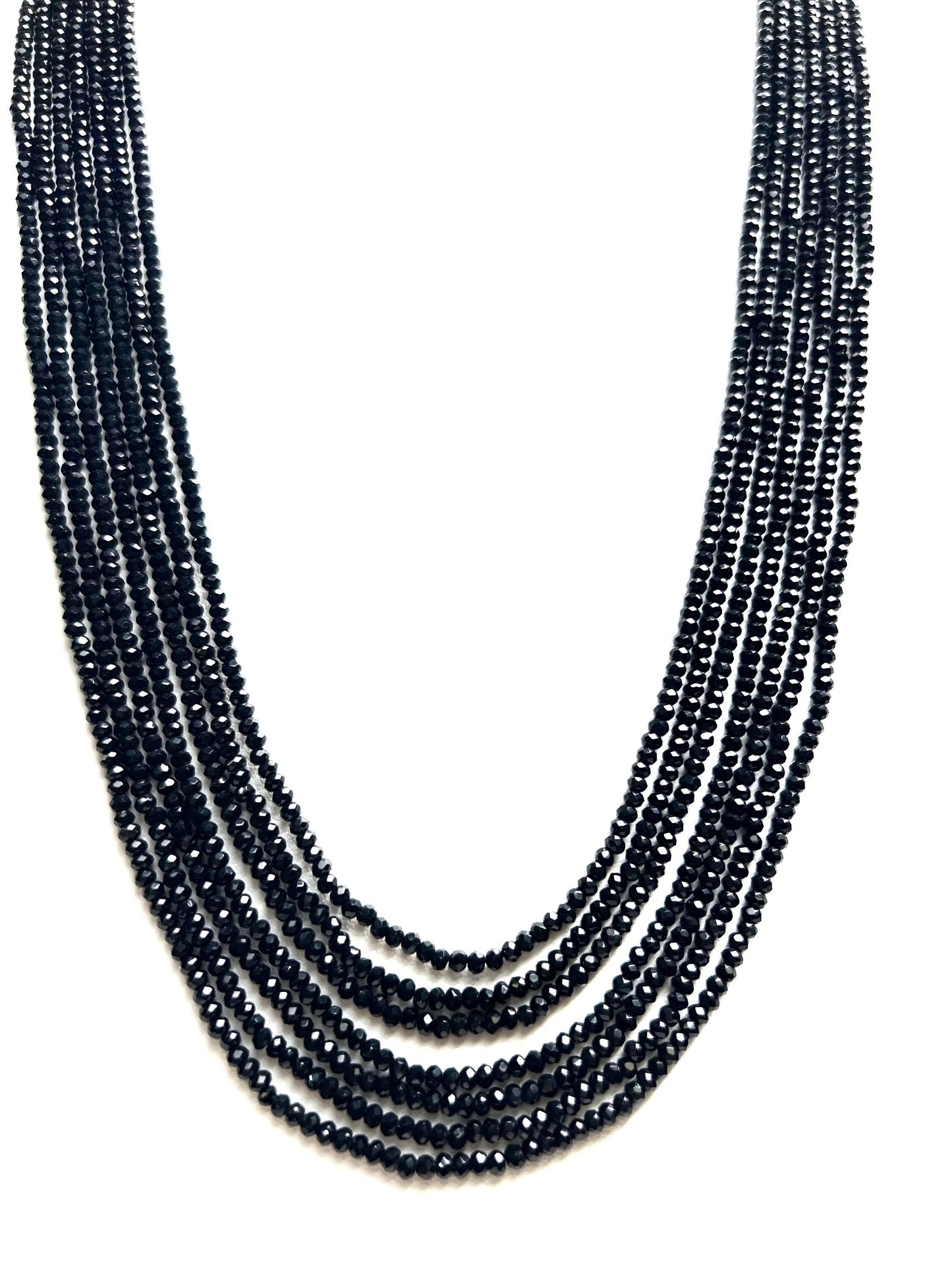 Genuine Black Spinel 7 line necklace, 3mm micro faceted Gemstone 7 line with adjustable thread necklace.