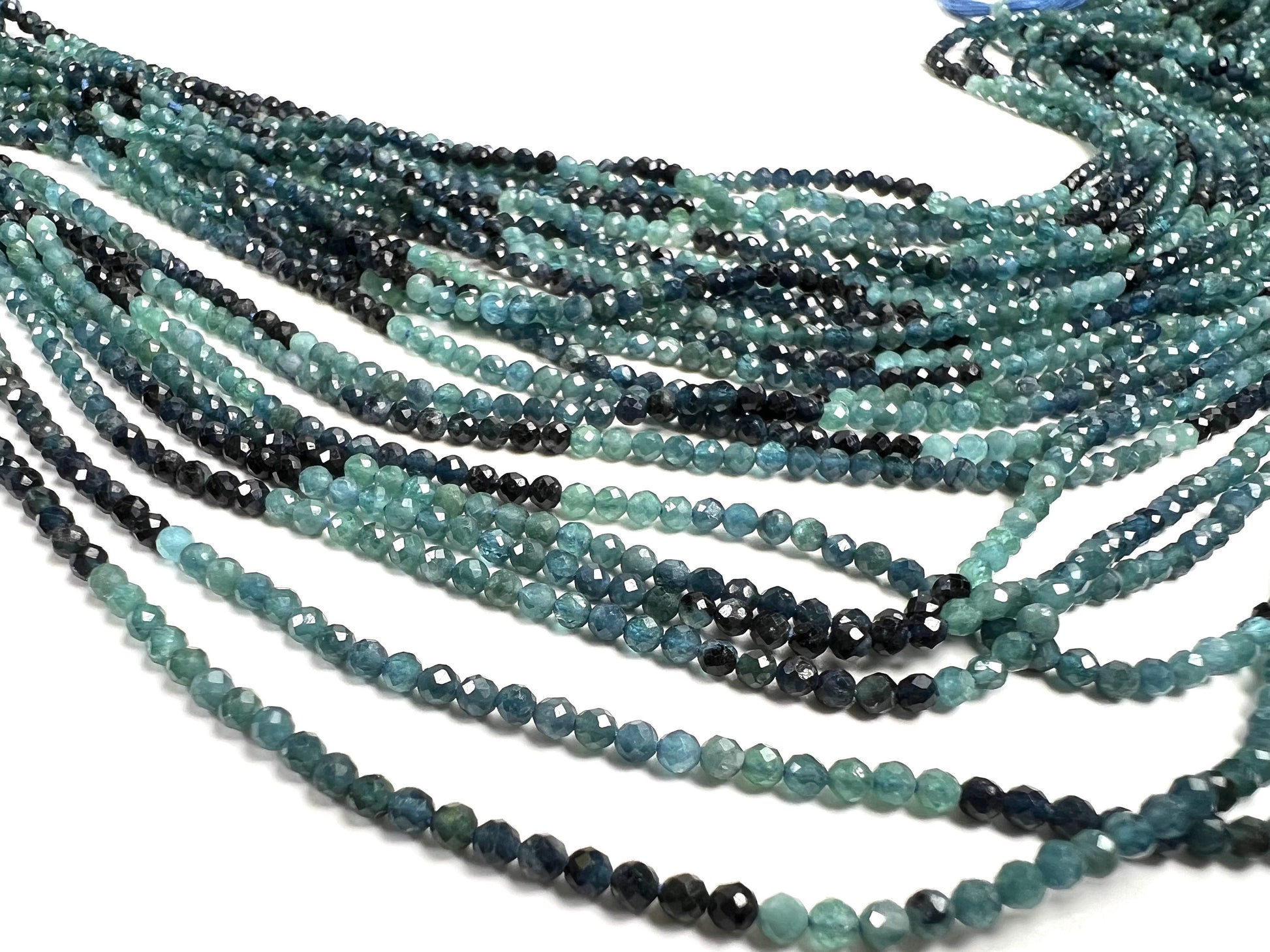 Natural Blue Tourmaline 2.5mm Faceted Round 12" Strand bead, beautiful teal blue shaded blue tourmaline jewelry making bead.