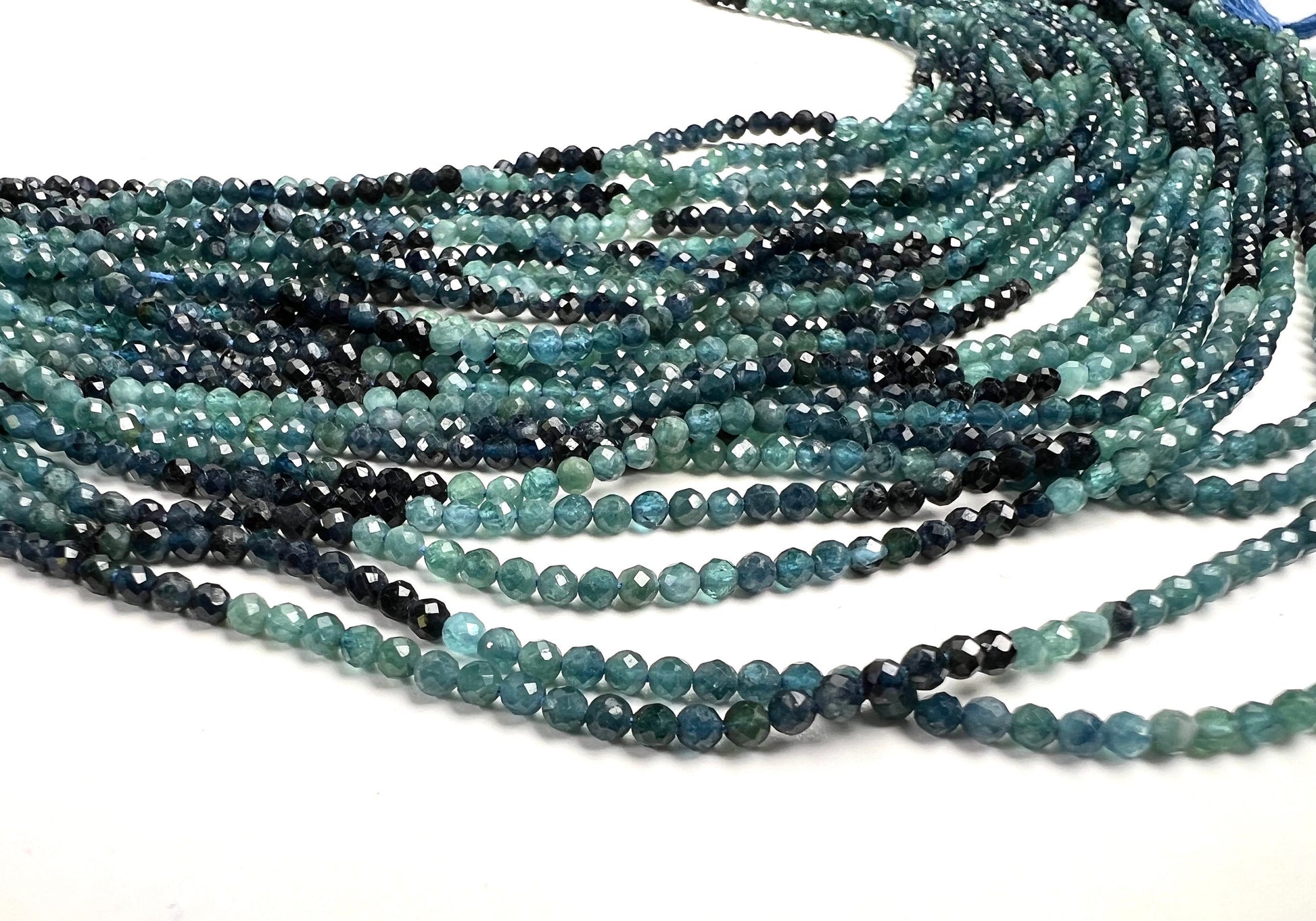 Natural Blue Tourmaline 2.5mm Faceted Round 12" Strand bead, beautiful teal blue shaded blue tourmaline jewelry making bead.