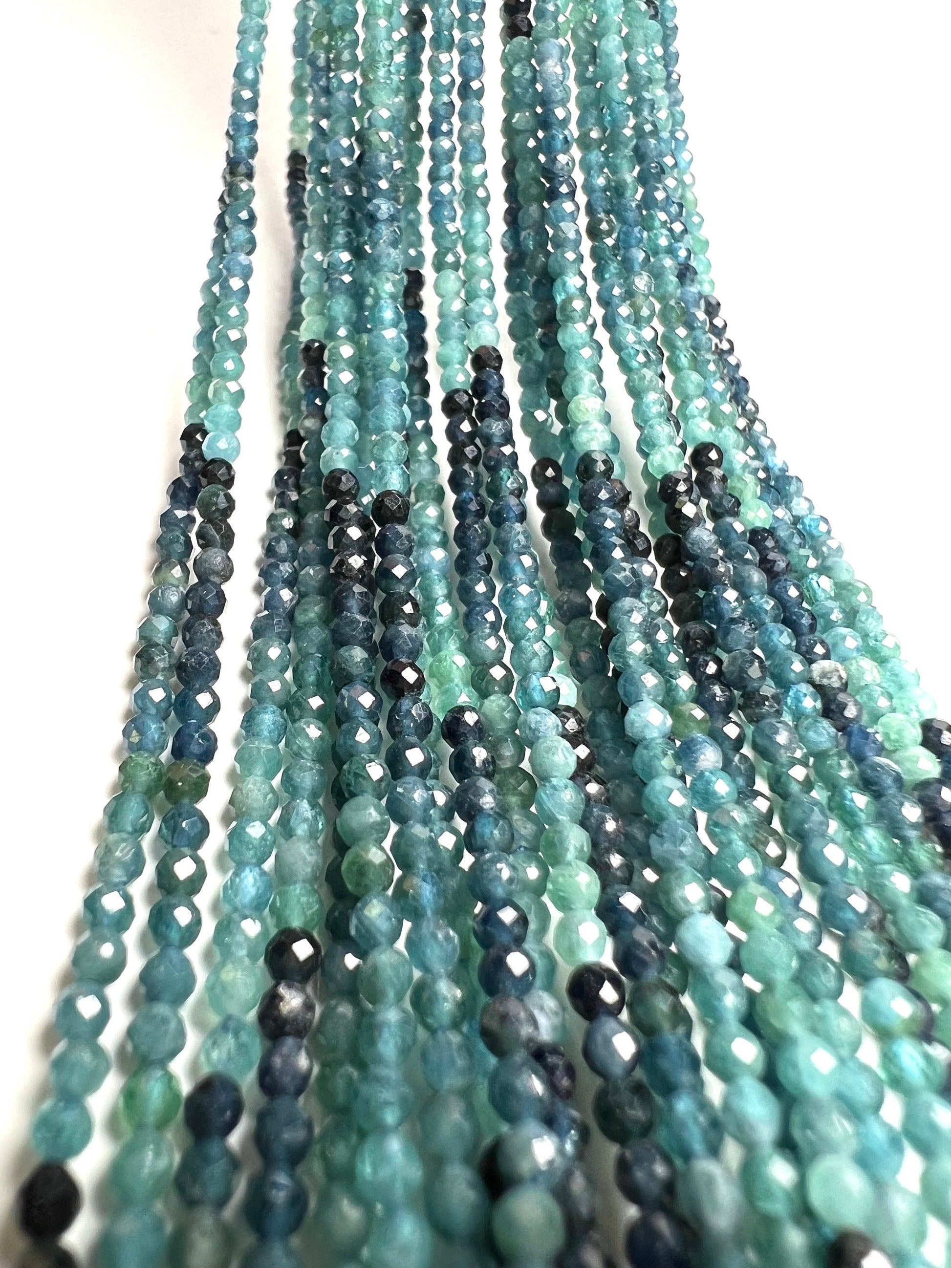 Natural Blue Tourmaline 2.5mm Faceted Round 12" Strand bead, beautiful teal blue shaded blue tourmaline jewelry making bead.