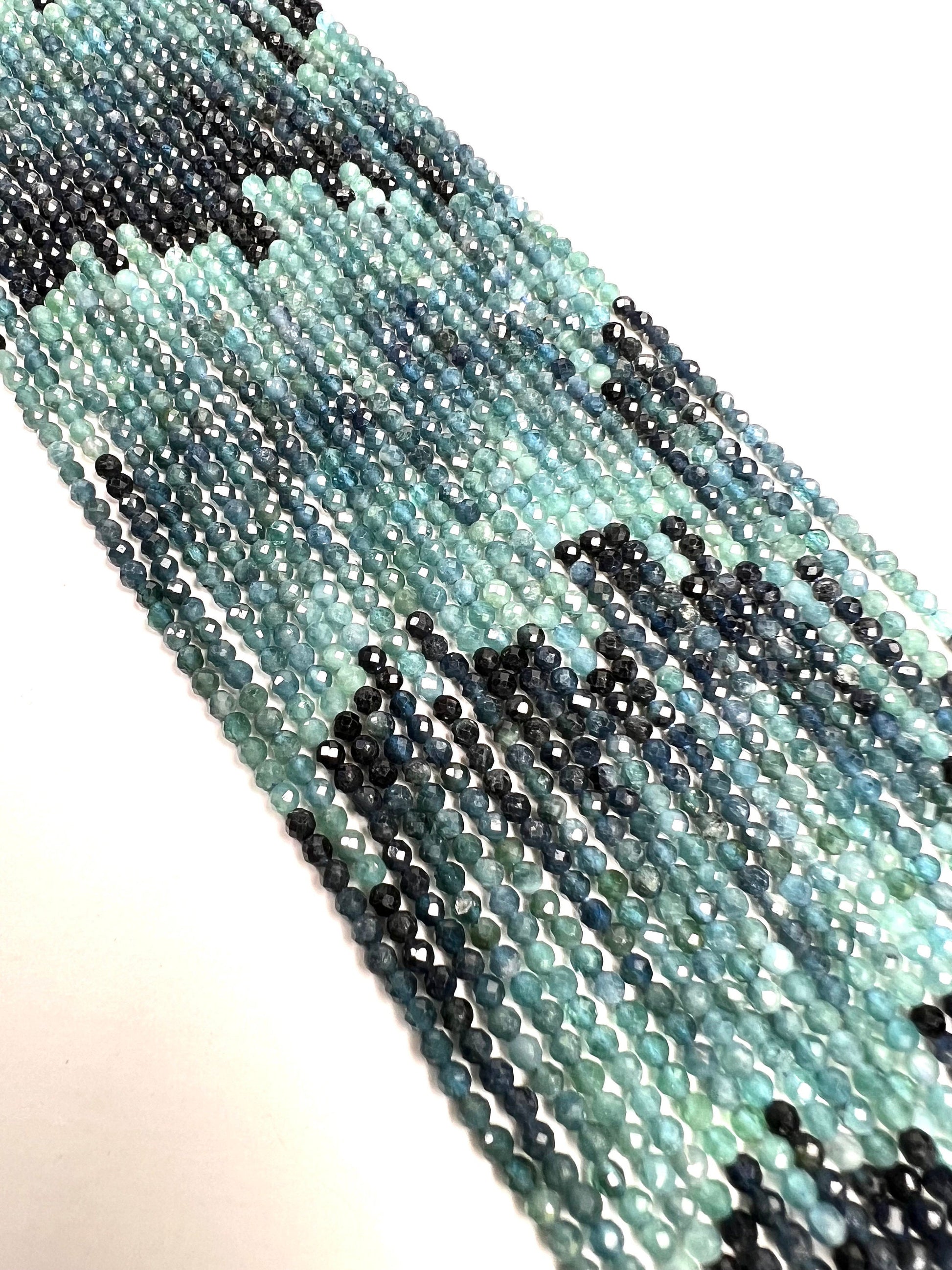 Natural Blue Tourmaline 2.5mm Faceted Round 12" Strand bead, beautiful teal blue shaded blue tourmaline jewelry making bead.