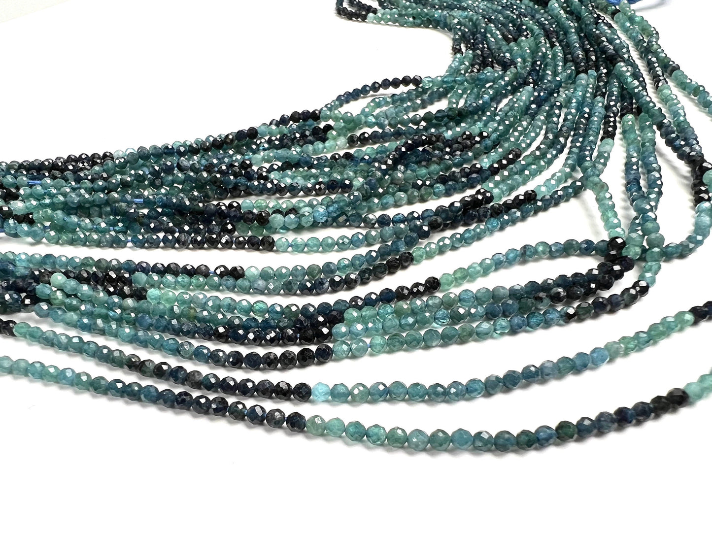 Blue Tourmaline 2.5mm Faceted Round 12" Strand bead, beautiful teal blue shaded natural blue tourmaline jewelry making bead.