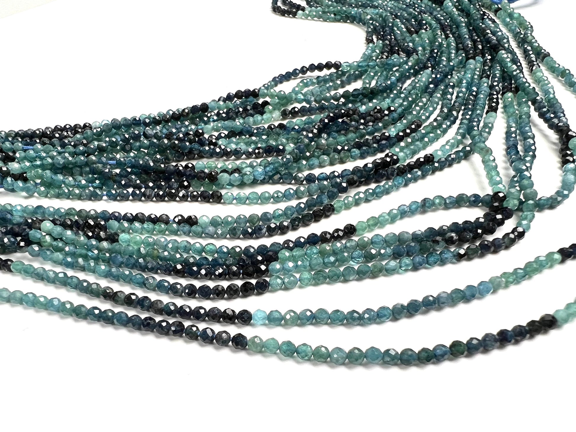 Blue Tourmaline 2.5mm Faceted Round 12" Strand bead, beautiful teal blue shaded natural blue tourmaline jewelry making bead.