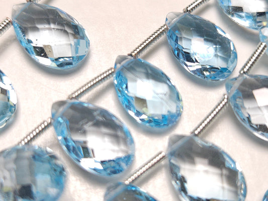 Blue Topaz Faceted Pear Drop, Genuine AAA Quality Blue Topaz Faceted Heart Teardrop 8x12mm Gemstone Beads, December birthstone Sold by pc