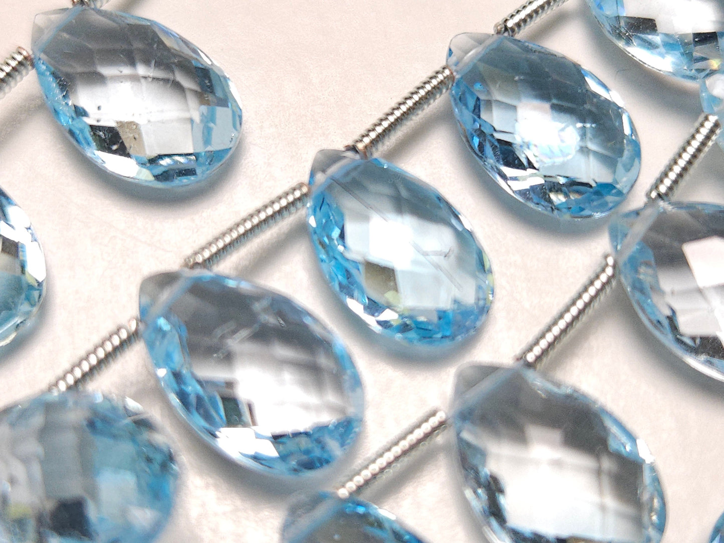 Swiss Blue Topaz Faceted Pear Drop Beads, AAA Quality 8x12mm